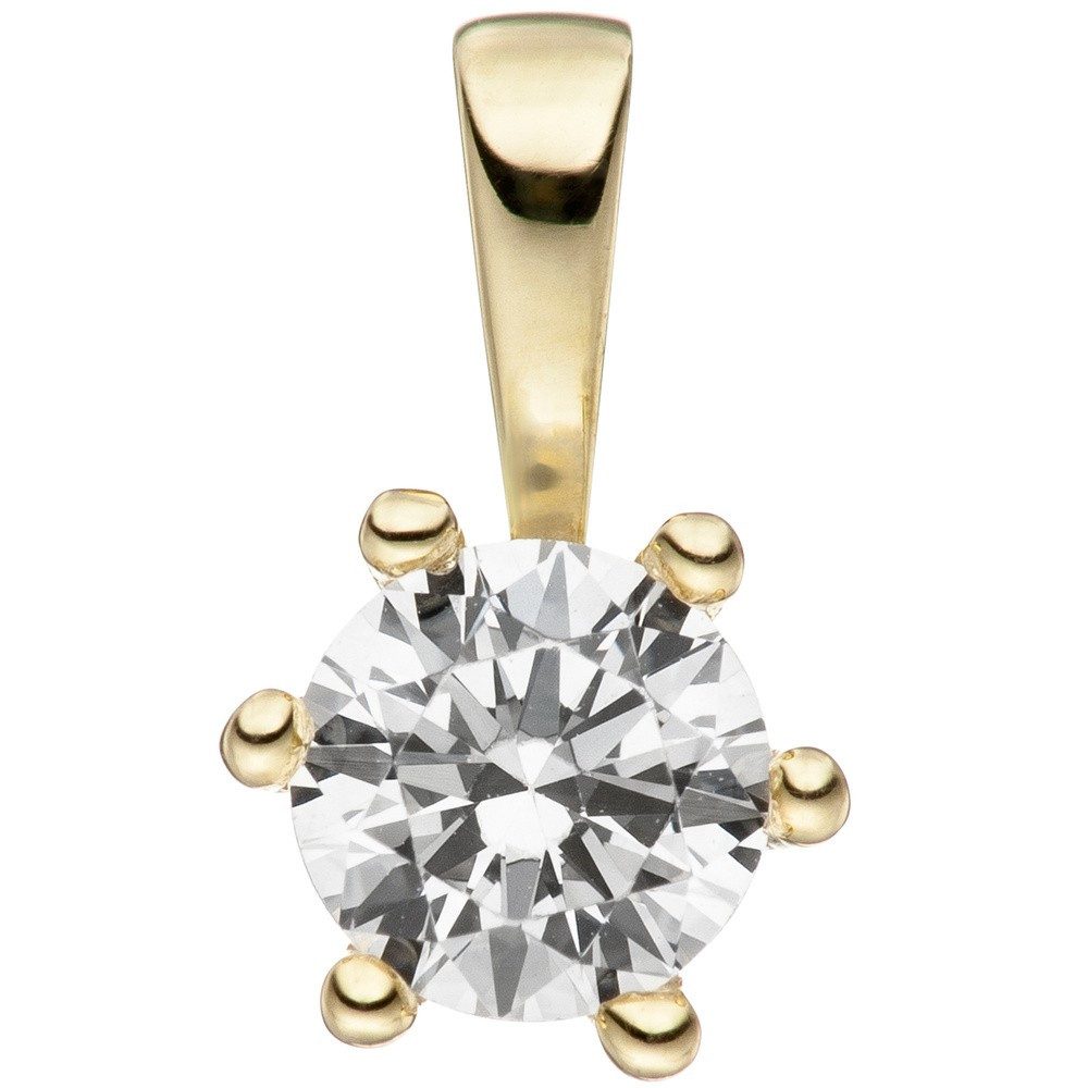 Schmuck Krone Kettenanhänger Solitär Anhänger mit Zirkonia weiß, 333 Gelbgold, Gold 333