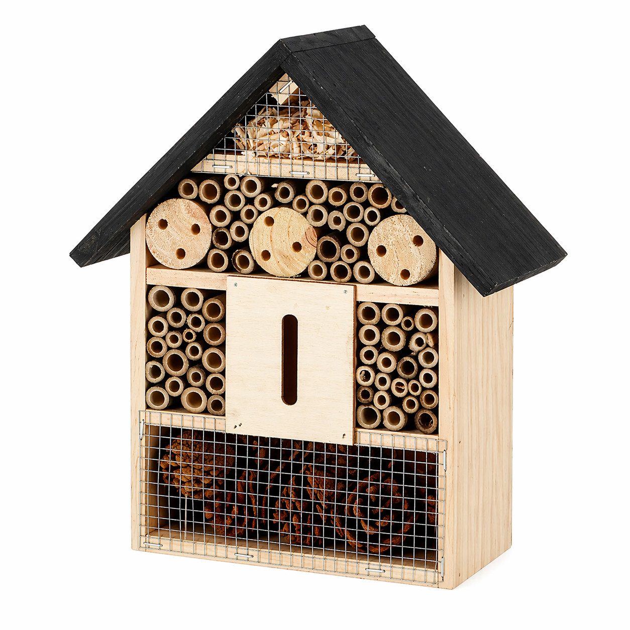esschert design Insektenhotel Insektenhotel aus Holz, 29 cm, mit Bambus und Tannenzapfen, (1-St)