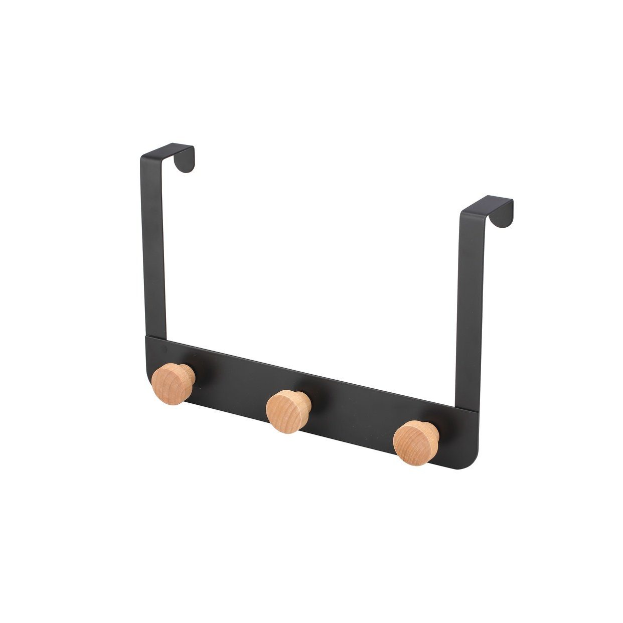 MSV Türgarderobe NAYA, Türen, Badezimmer, Küche, Schlafzimmer, Garderobe, Kleiderschränke, (3-St), Hakenleiste zum Einhängen aus Stahl, schwarz matt, 3 Haken Holz natur