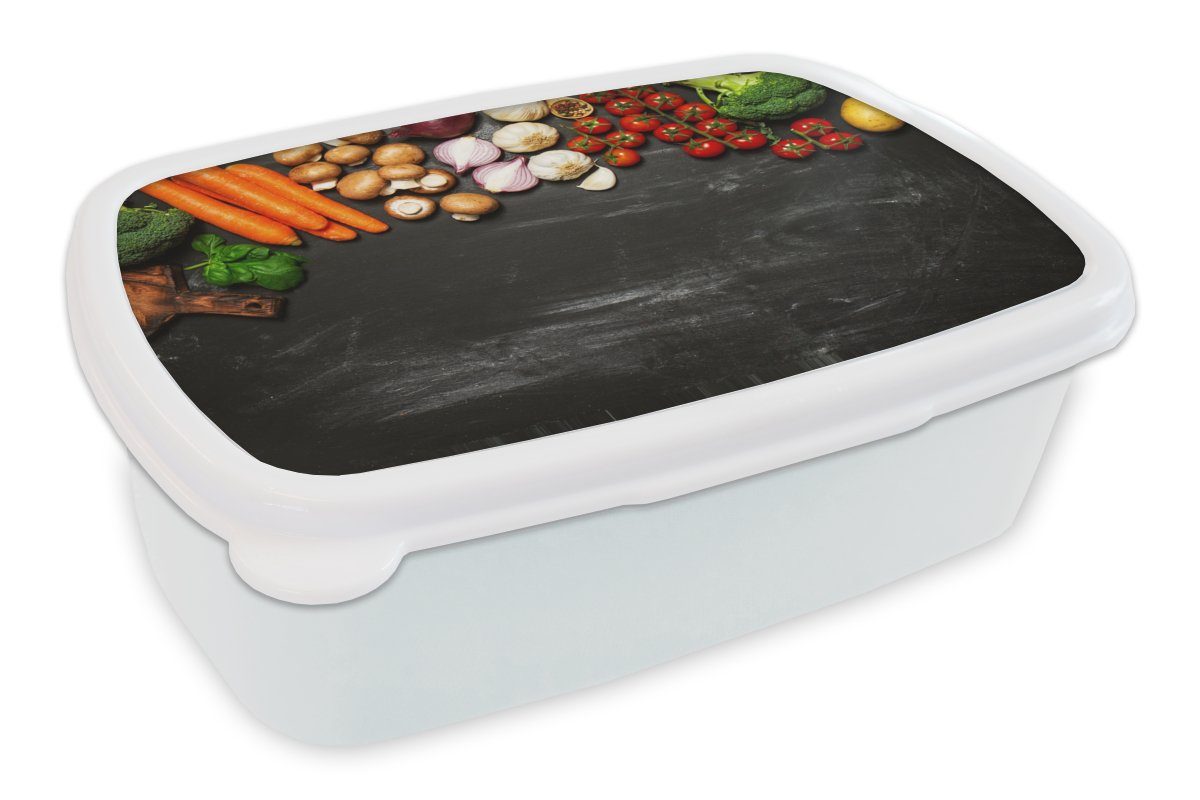 MuchoWow Lunchbox Karotte - Gemüse - Kräuter - Gewürze - Rustikal, Kunststoff, (2-tlg), Brotbox für Kinder und Erwachsene, Brotdose, für Jungs und Mädchen weiß
