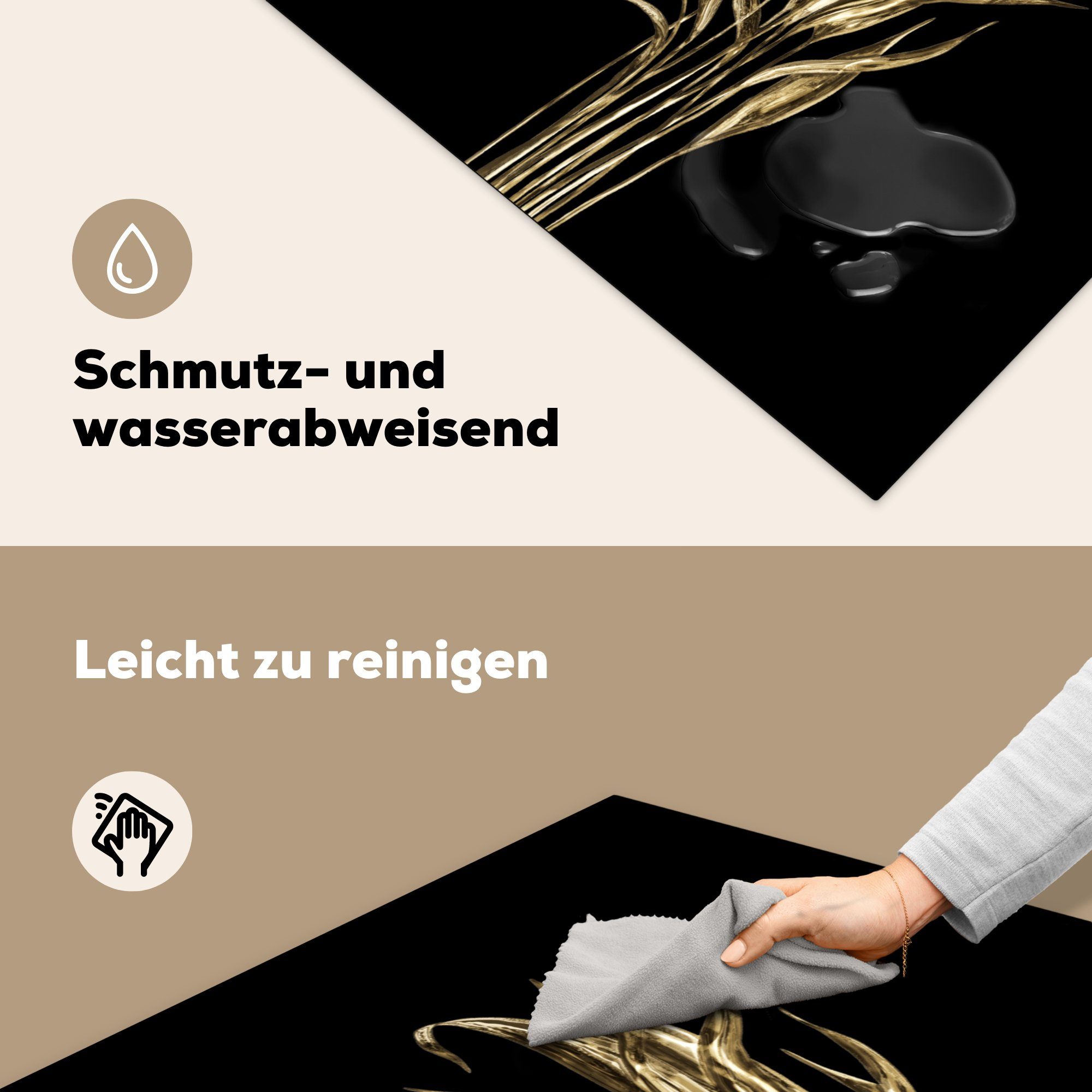 MuchoWow 78x78 für Arbeitsplatte Pflanzen, Gold (1 Blatt Herdblende-/Abdeckplatte - Vinyl, tlg), cm, Ceranfeldabdeckung, küche -