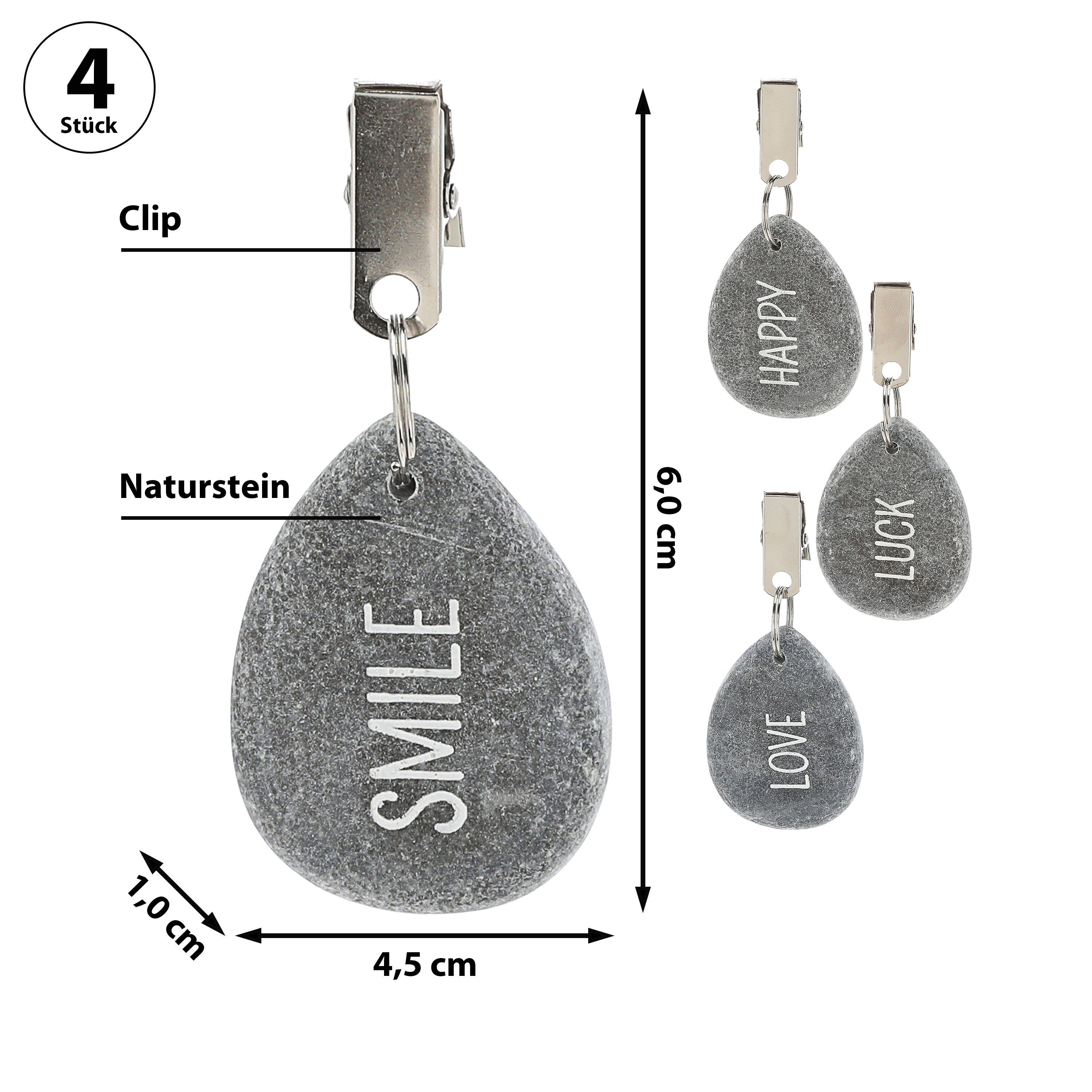 CEPEWA Tischdecke Tischdeckenbeschwerer 4er Set Stein 4,5x6x1cm Happy Luck Love Smile – Bild 2 von 5