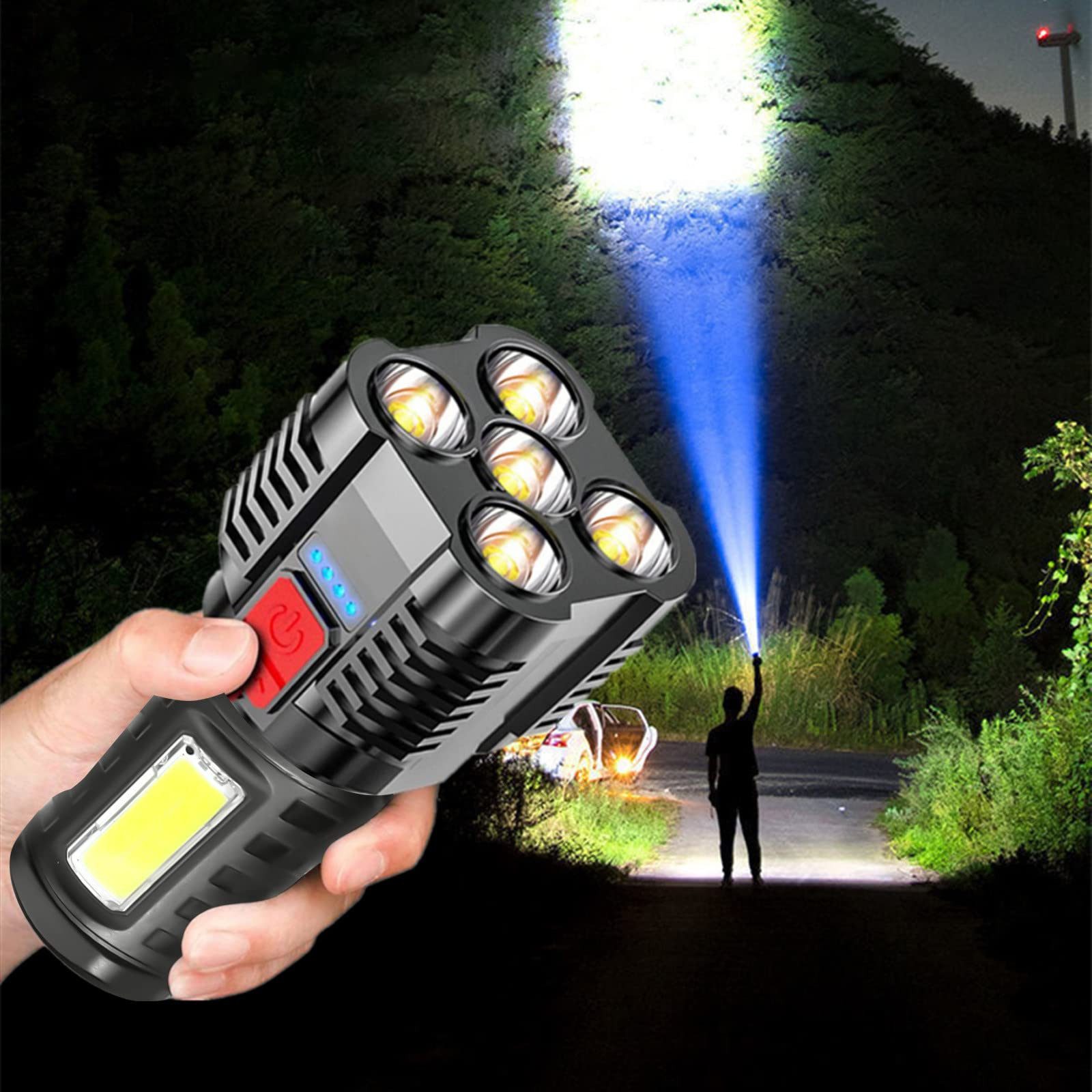 Avisto LED Taschenlampe USB Aufladbar Flashlight Handlampe Handheld Taktische Taschenlampe (5 LED Lamps Superhell, mit COB-Seitenlicht 4 Beleuchtungsmodi), für Camping, Outdoor, Notfall, Wandern, Zuhause