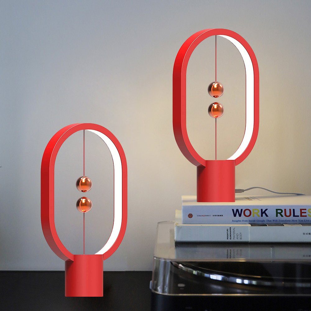 Rosnek LED Nachttischlampe Magnetischer Schalter, USB, für Nachttisch Schlafsaal Büro Deko, Warmweiß, Heng Balance Licht Rot