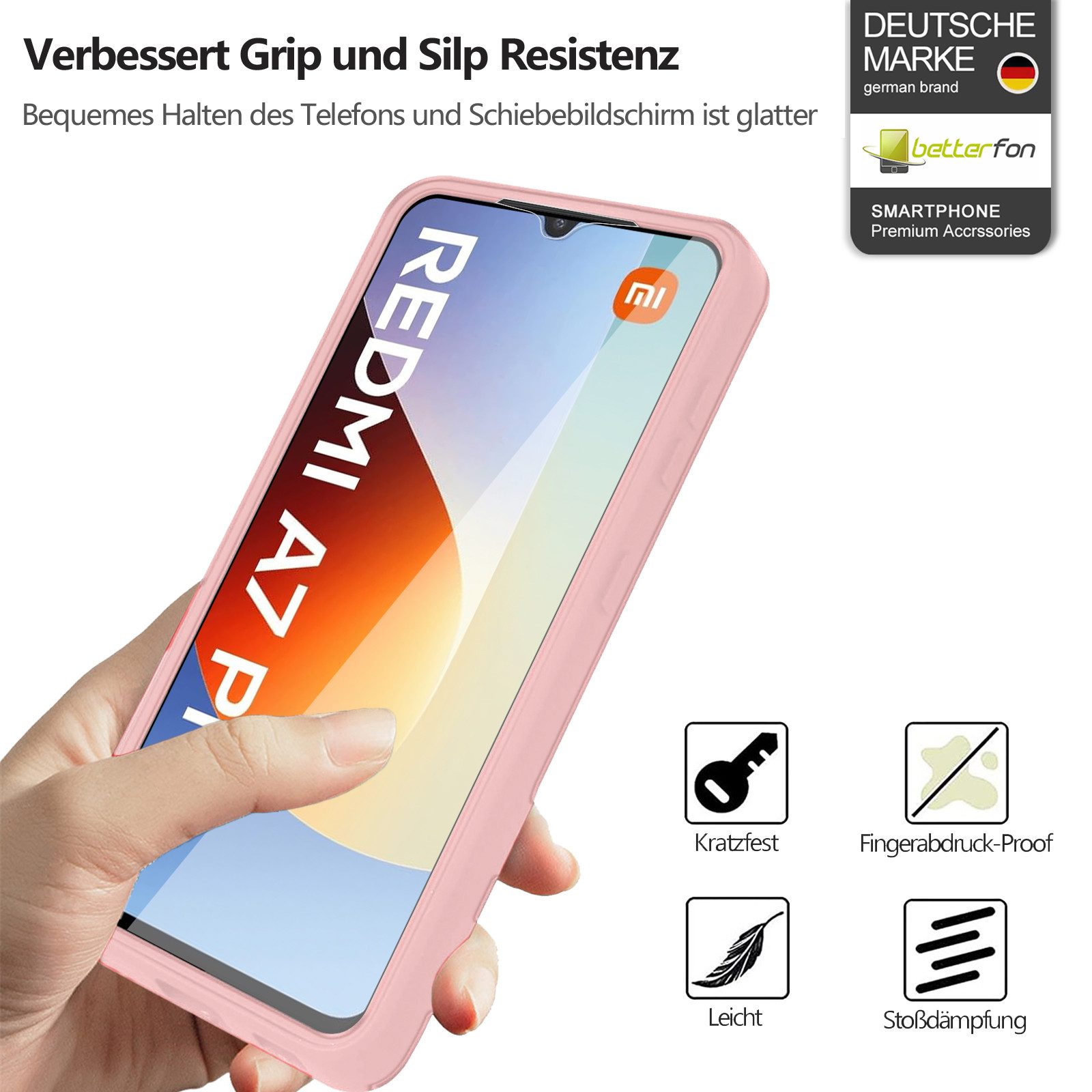 betterfon Handyhülle für Xiaomi Redmi A7 Pro 360° Hülle mit Integriertem Displayschutz, Vollschutz Case mit integriertem Displayschutz und klarer Sicht