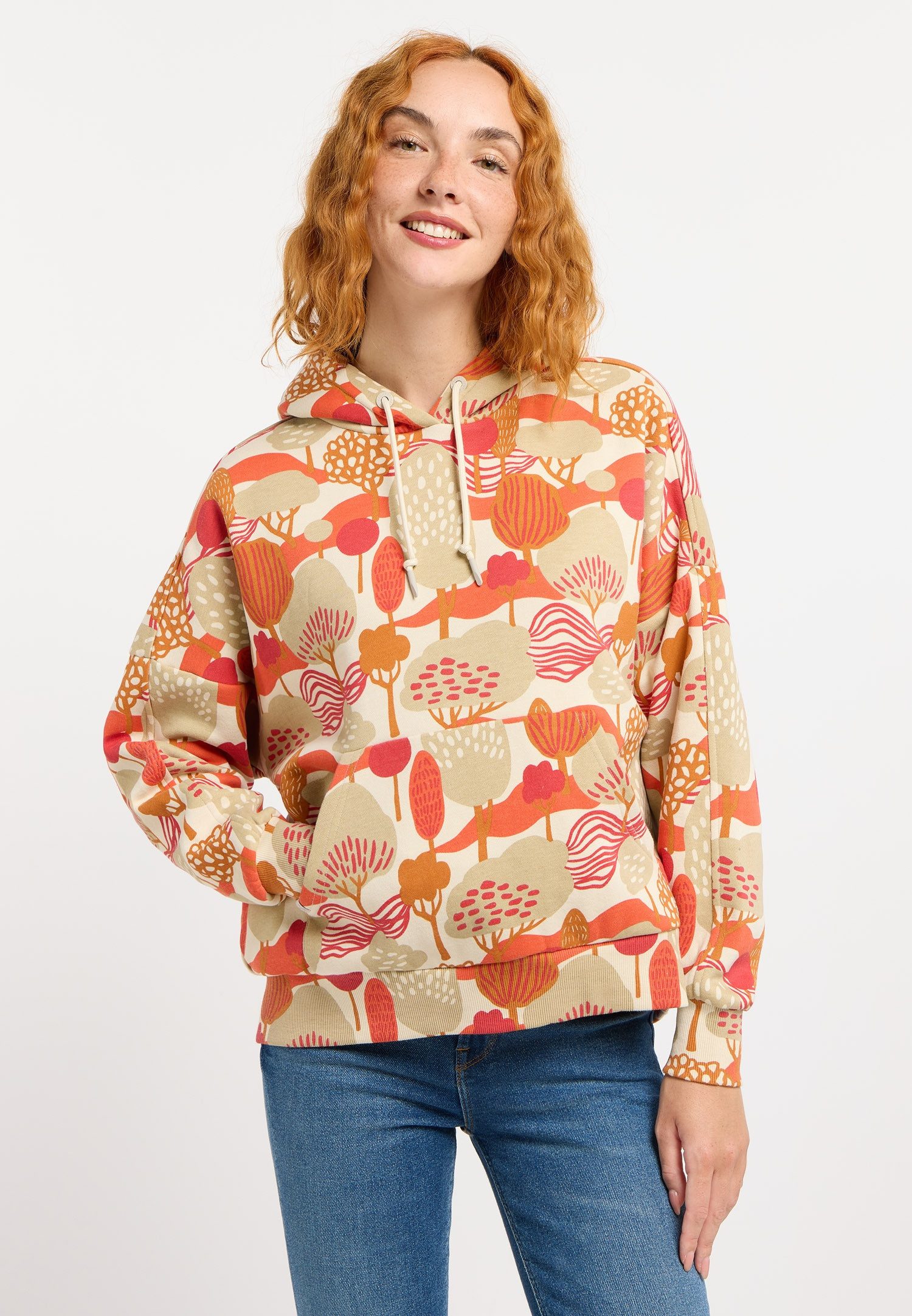 Ragwear Kapuzensweatshirt PIRITA PRINT mit Rundhalsausschnitt und Kordelverschluss, normale Schnittform