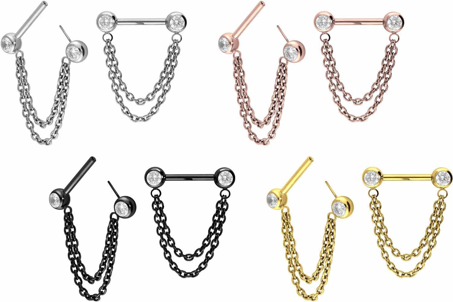 PIERCINGLINE Brustwarzenpiercing Titan Barbell mit Push Fit 2 KETTEN + KRIS günstig online kaufen