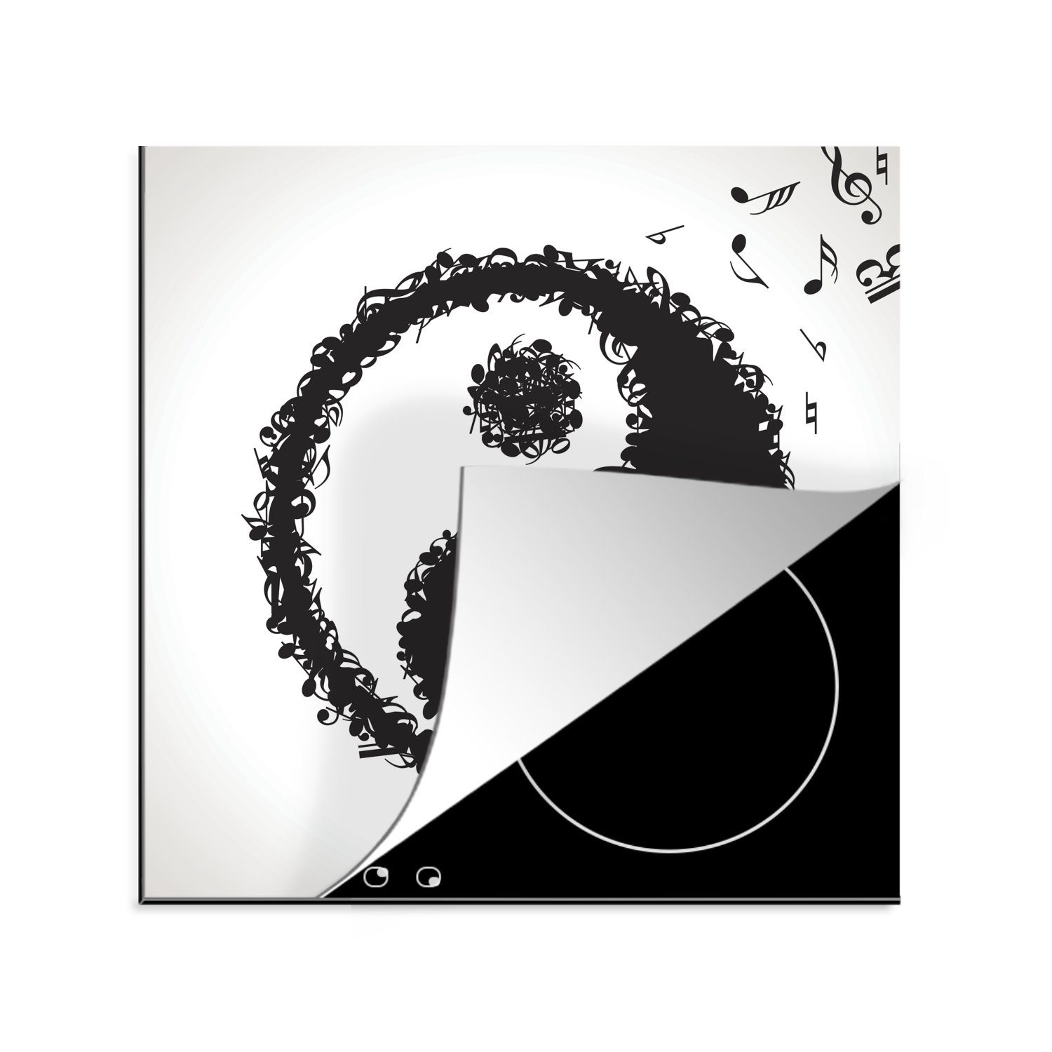 MuchoWow Herdblende-/Abdeckplatte Eine Illustration eines Yin- und Yang-Logos, bestehend aus Musiknoten, Vinyl, (1 tlg), 78x78 cm, Ceranfeldabdeckung, Arbeitsplatte für küche
