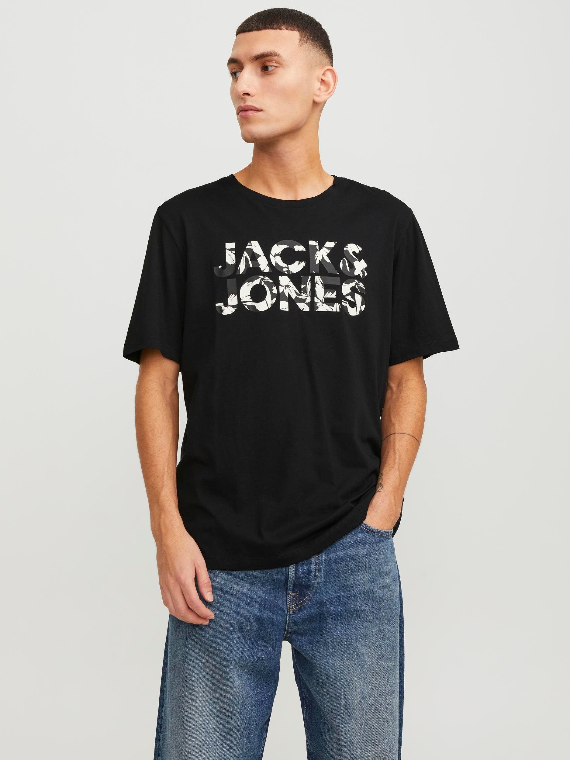 JJEJEFF & SS O-NECK CORP Jack Jones TEE Rundhalsshirt SN Black LOGO