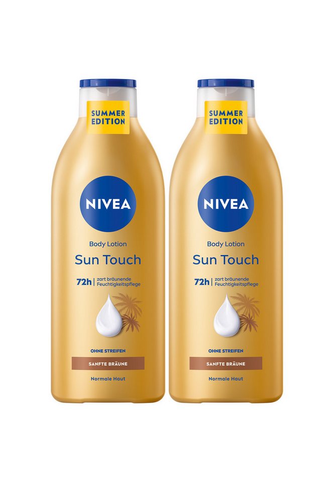 Nivea Körperlotion 2er Set Body Lotion Sun Touch 2 x 400 ml, 2-tlg., 72h zart bräunende Feuchtigkeitspflege