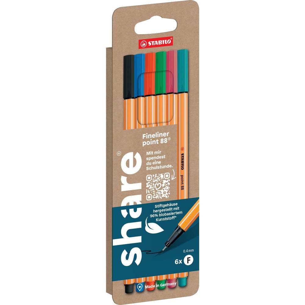 STABILO Fineliner share Fineliner Schwarz, Blau, Rot, Grün, Pink, Türkis 0.4 mm 1 St.