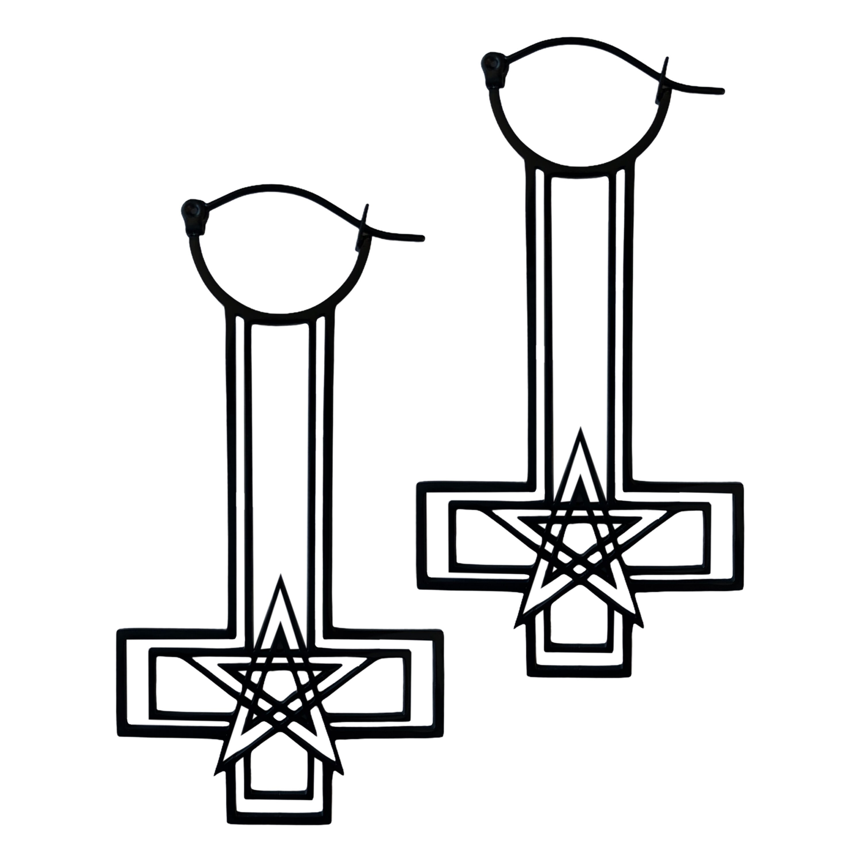 Paar Ohrhänger Cross Pentagram Sinner Hoops