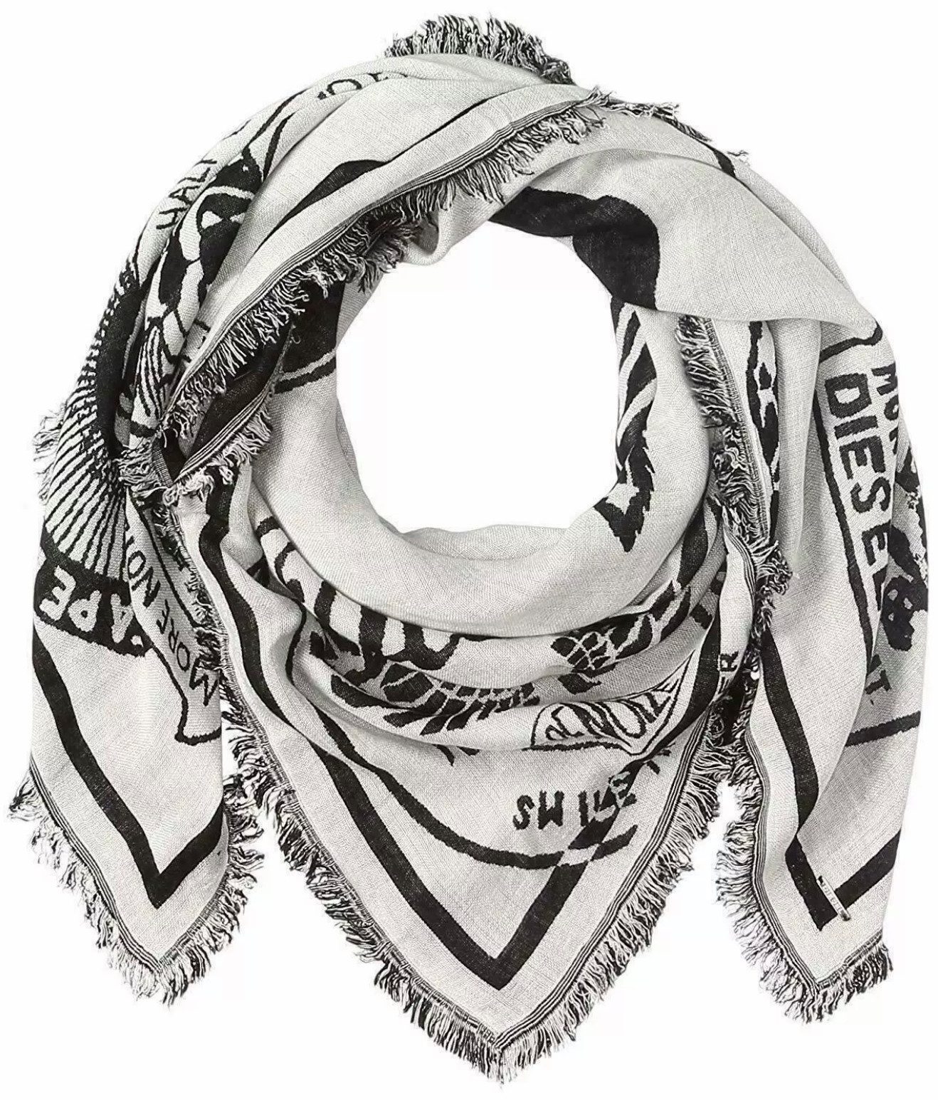 Diesel Schal XXL Halstuch Tuch Stole mit Multi Logo, Ikonischer Vintage-Patchprint mit Club Logo-Motiven