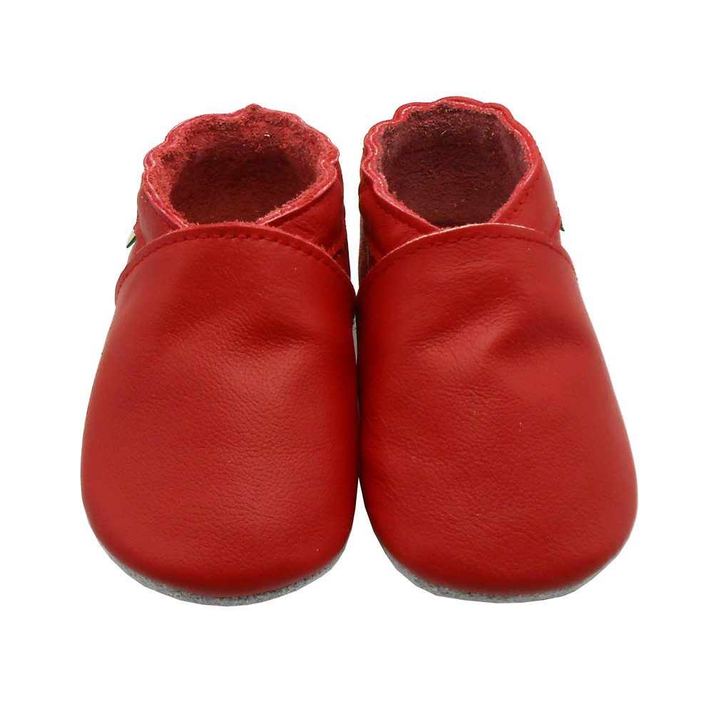 Weiche 100%Leder Lauflernschuhe Hausschuhe Lederpuschen Einfarbig Rot Krabbelschuh