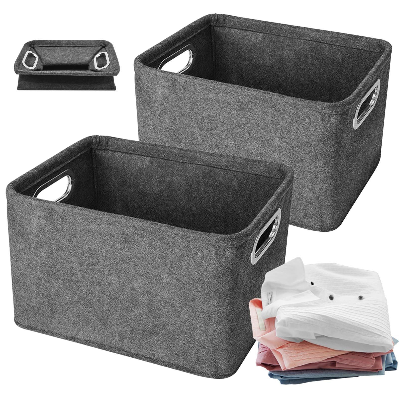 BlingBin Aufbewahrungsbox 2 Stück Faltbare Filz Aufbewahrungskorb, Aufbewahrung mit Griffen (1er Set, 2 St., Stoffaufbewahrungskörbe, Aufbewahrungskorb, Ordnungsboxen), für Kleidung, Handtücher, Toilettenartikel, Babyartikel, Bücher usw