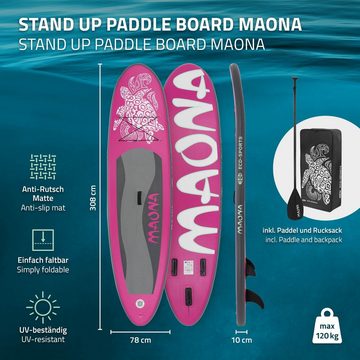 ECD Germany SUP-Board Stand Up Paddle Board aus PVC Paddelboard, Surfboard Rosa 308x76x10 cm mit Anti-Rutsch Belag Komplett Set
