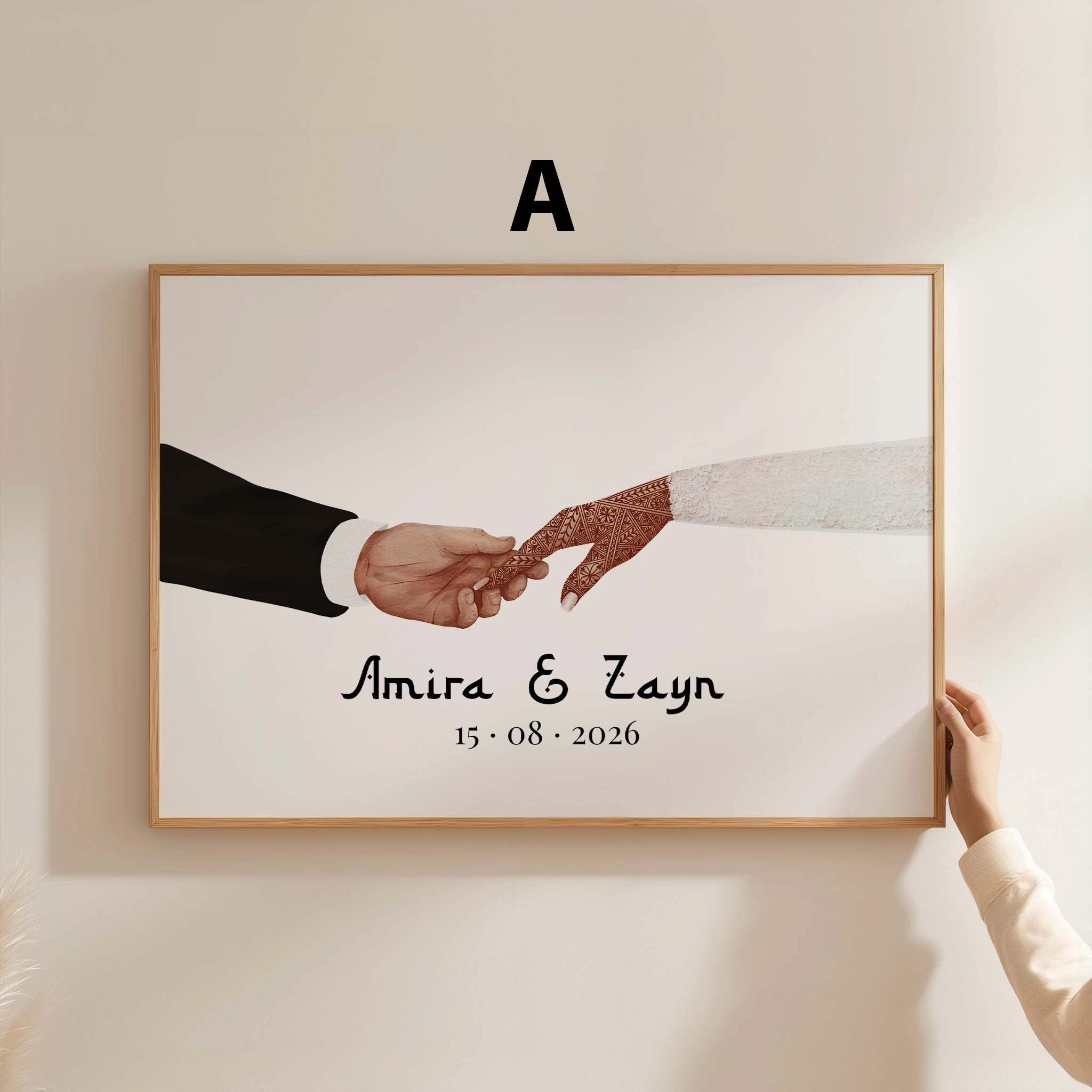 JUSTGOODMOOD Poster Hände Verbindung Paar Hochzeit Geschenkidee Personalisierte Namen Datu, B (1 St)