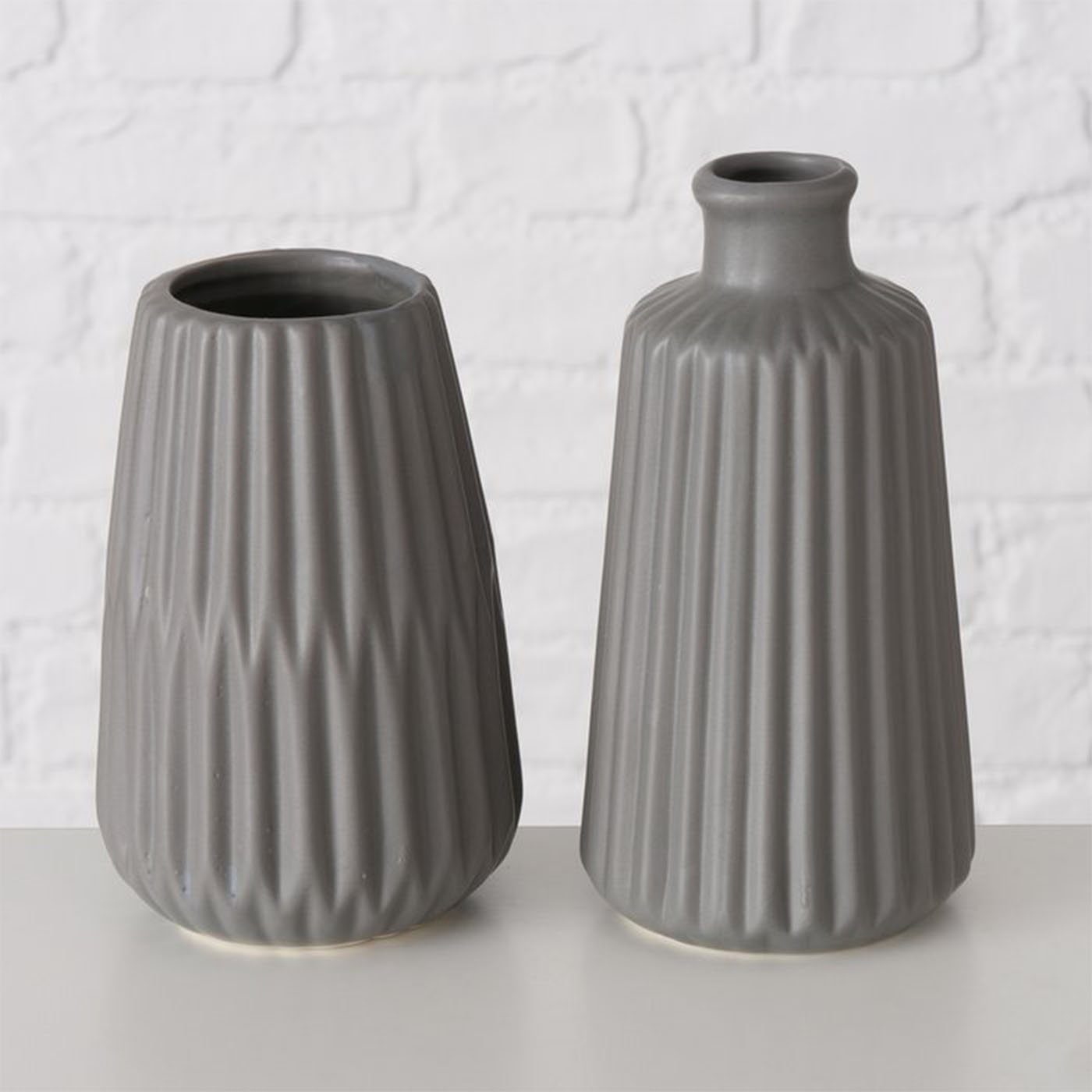 BOLTZE Tischvase im Design- Set aus Grau Mattes 2er Deko Keramik Vase