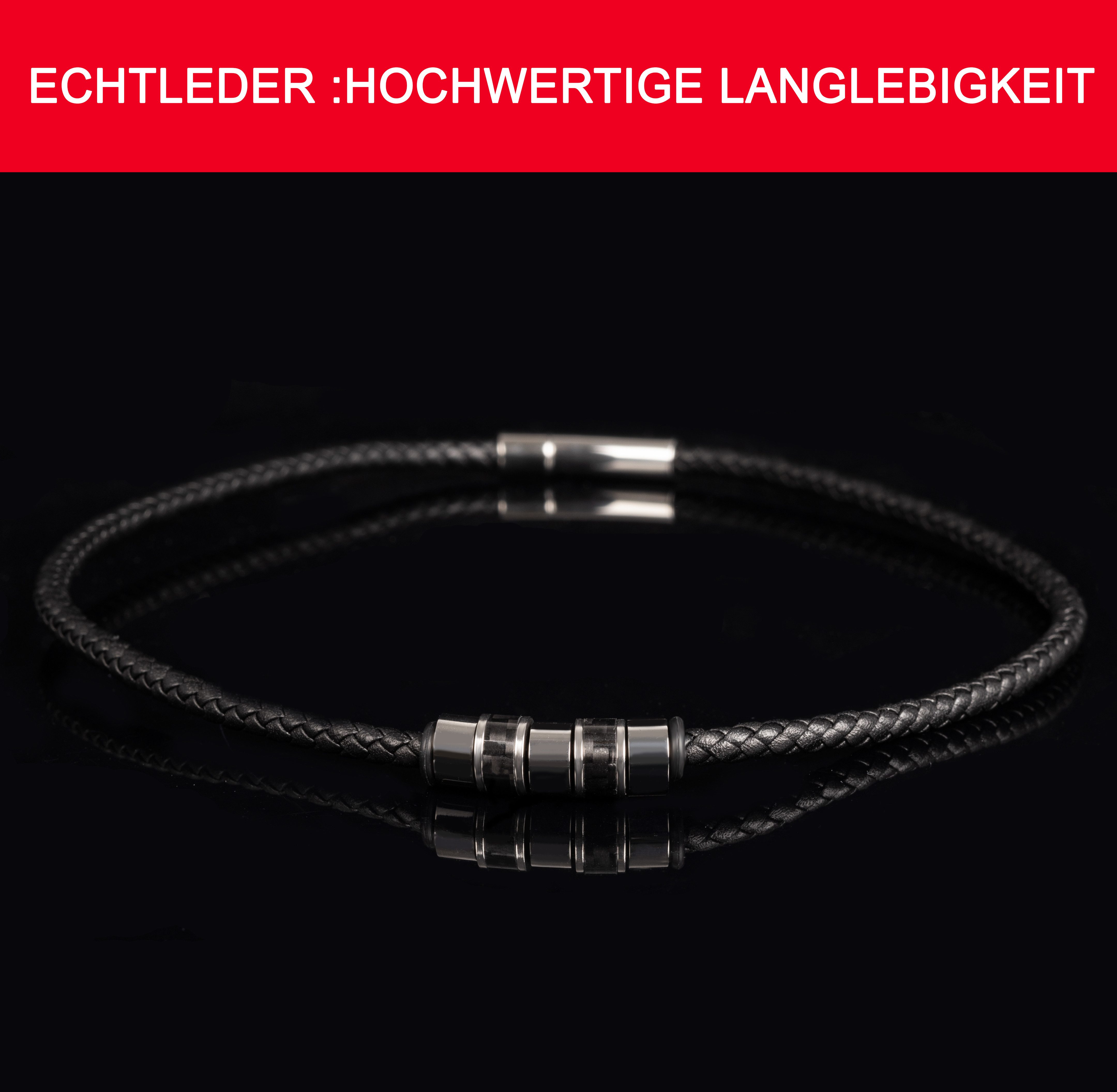 David Galvani Kette mit Anhänger Herren Lederkette Schwarz mit Edelstahl Beads, Handmade in Deutschland