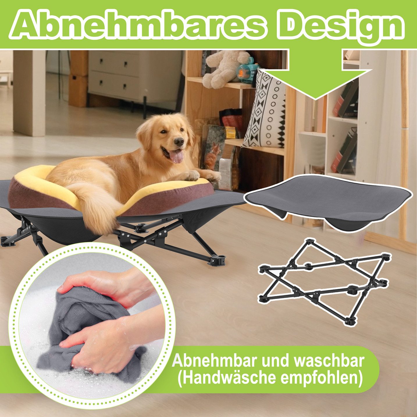 FIVMEN Hundebett Erhöhtes Hundeliege mit Eisenrahmen Katzenbett Schlafplatz, Faltbar, mit Aufbewahrungstasche – Bild 4 von 5