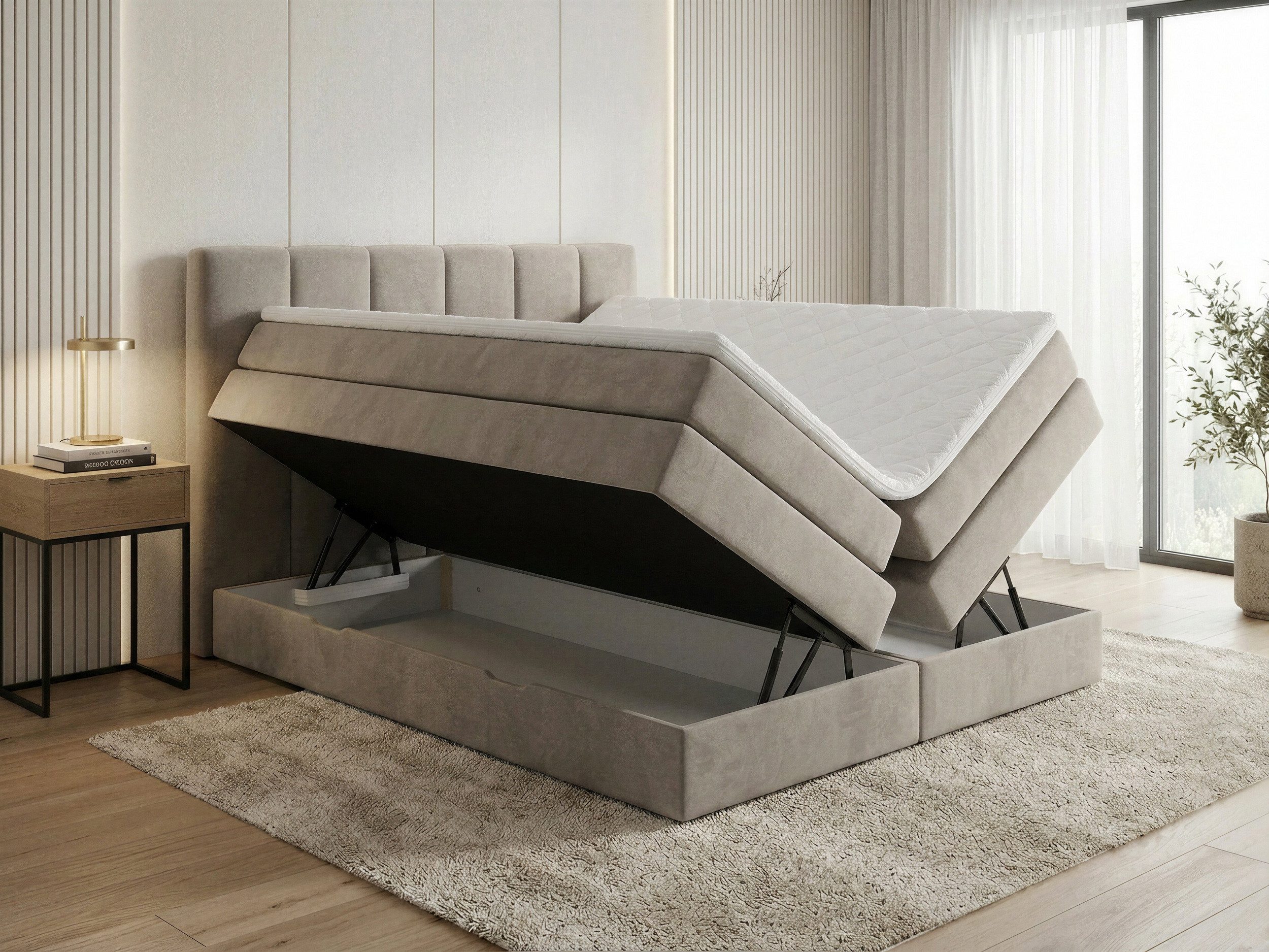 Sofnet Boxspringbett Star XL (2x Bettkästen, Bonellfederkern- und Taschenfederkernmatratze, Topper), Polsterbett, Doppelbett, Velours, mit Kopfteil, 140/160/180x200 cm