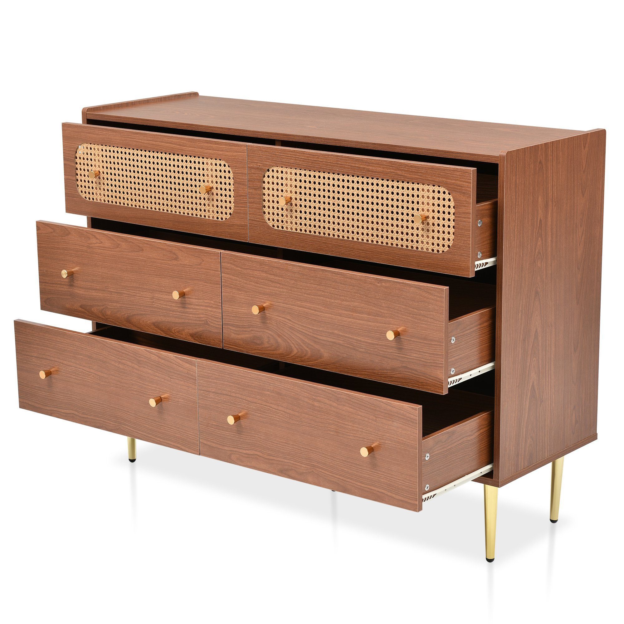 Odikalo Fächerschrank Schubladenkommode m. 6 Schubladen, Rattan Sideboard Highboard Nussbaum. Reduzierter Preis € 239,00. Unverbindliche Preisempfehlung € 339,00, (€ 239,00 pro 1 Stk)