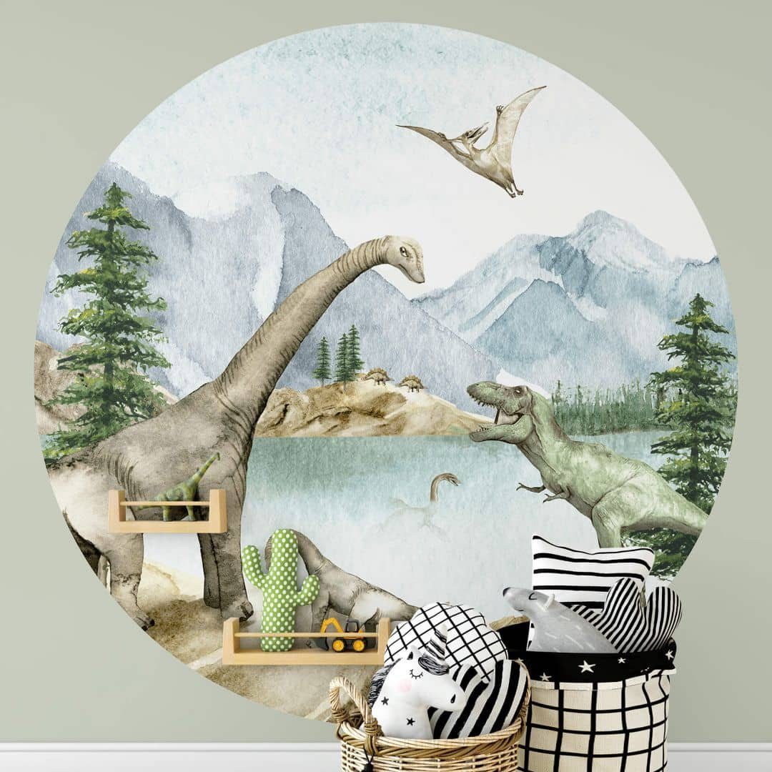 K&L Wall Art Fototapete Fototapete Baby Kinderzimmer Dinosaurier T-Rex Dinos Vliestapete rund, große Kinder Motivtapete