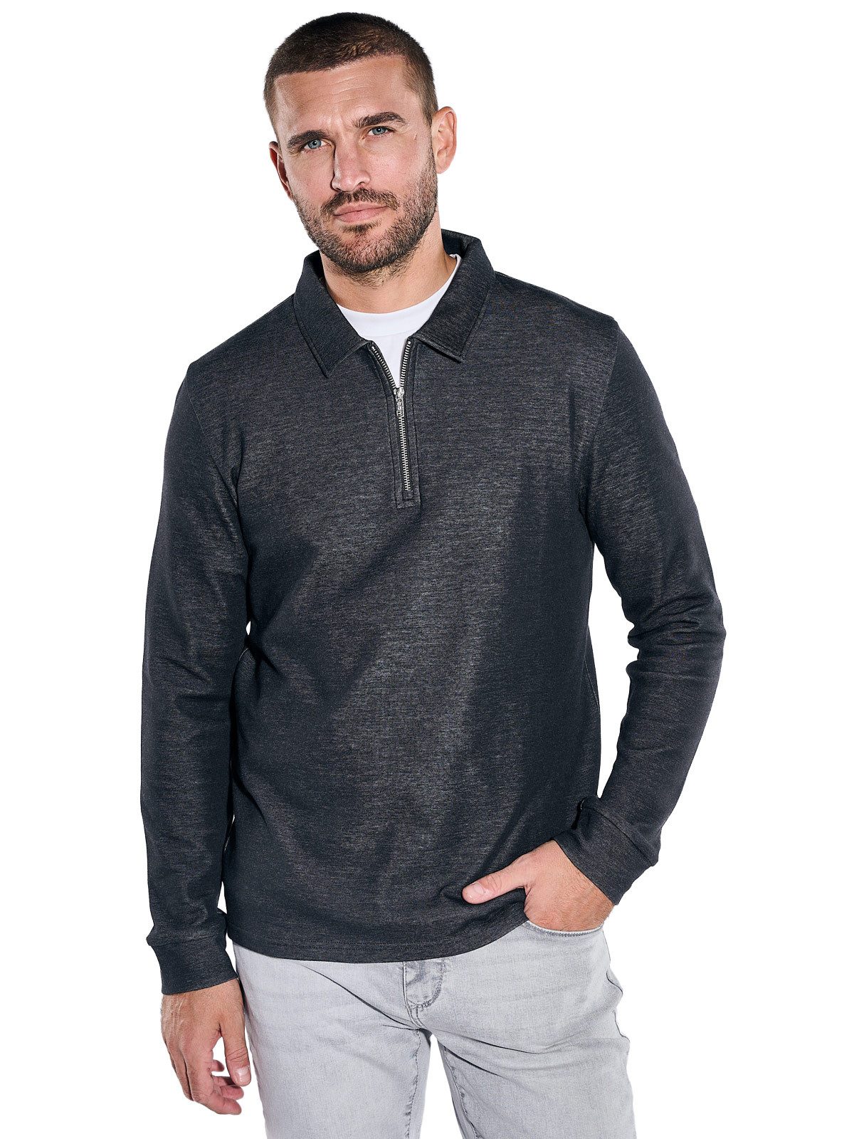 emilio adani Langarm-Poloshirt Herren Longsleeve mit Polokragen, Saphirblau