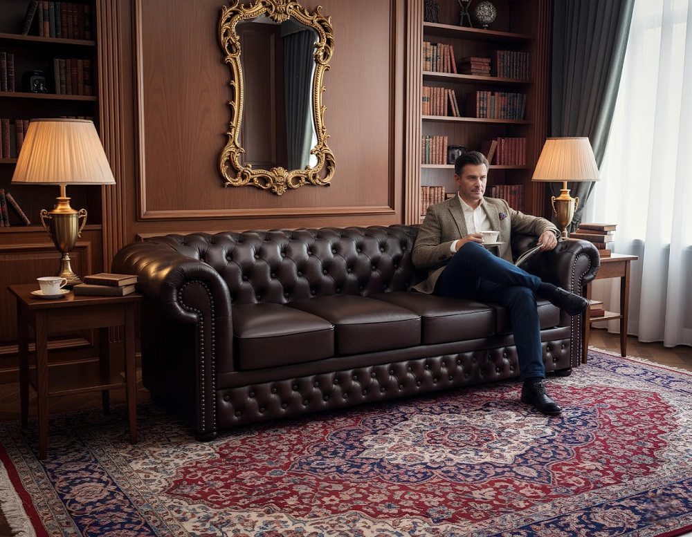 JVmoebel Chesterfield-Sofa Polster-Sofa Lord aus 100% Leder in stilvollem Design, Made in Europa