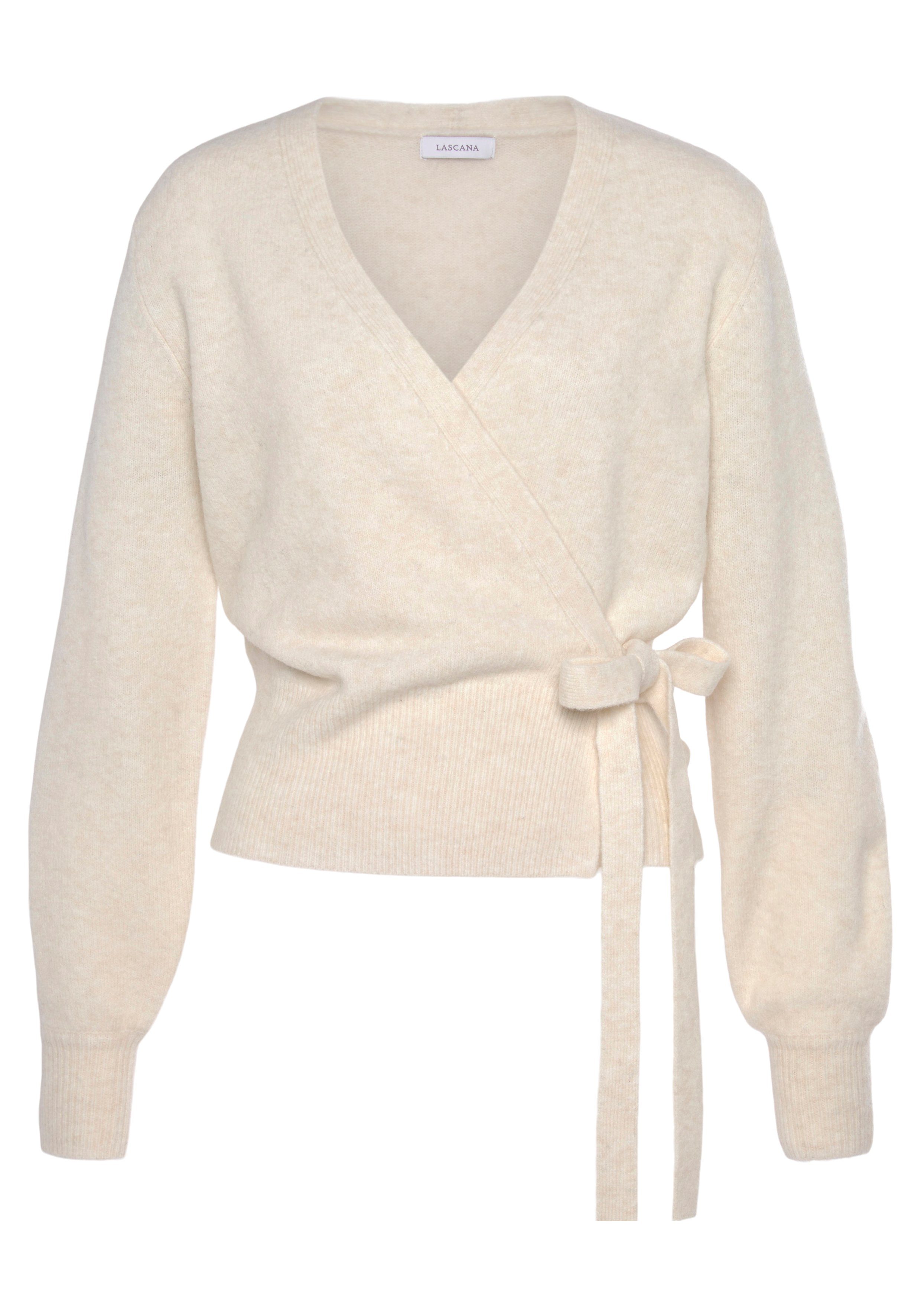 LASCANA Wickelstrickjacke mit breitem Rippbündchen, Loungewear günstig online kaufen