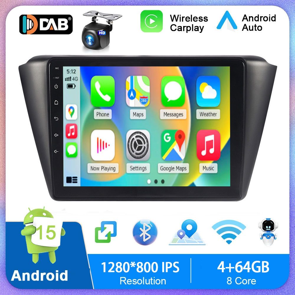 A-Sure 9 Zoll Carplay Android 15 64GB Navi FM Für Skoda Fabia 3 III 2014-2020 Autoradio (Digitalradio (DAB), AM, 1280*800 IPS Screen/8-Core CPU, RDS, DSP, GPS, SWC, Navi, UI Theme, Siri, Mirrorlink, Google play, Netflix, Youtube, Calendar, TikTok)