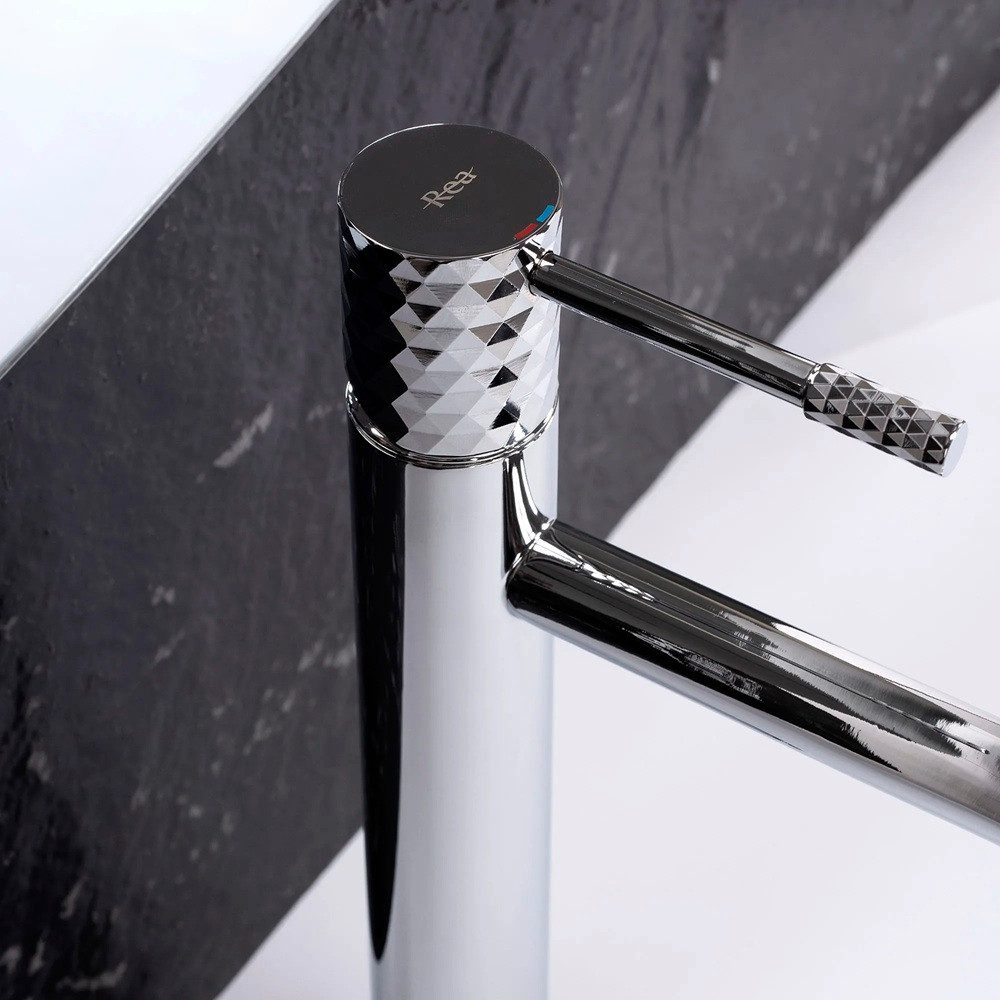 wohnwerk.idee Waschtischarmatur Waschbeckenarmatur Wasserhahn Gold Kupfer elegantes Diamant-Design – Bild 5 von 5