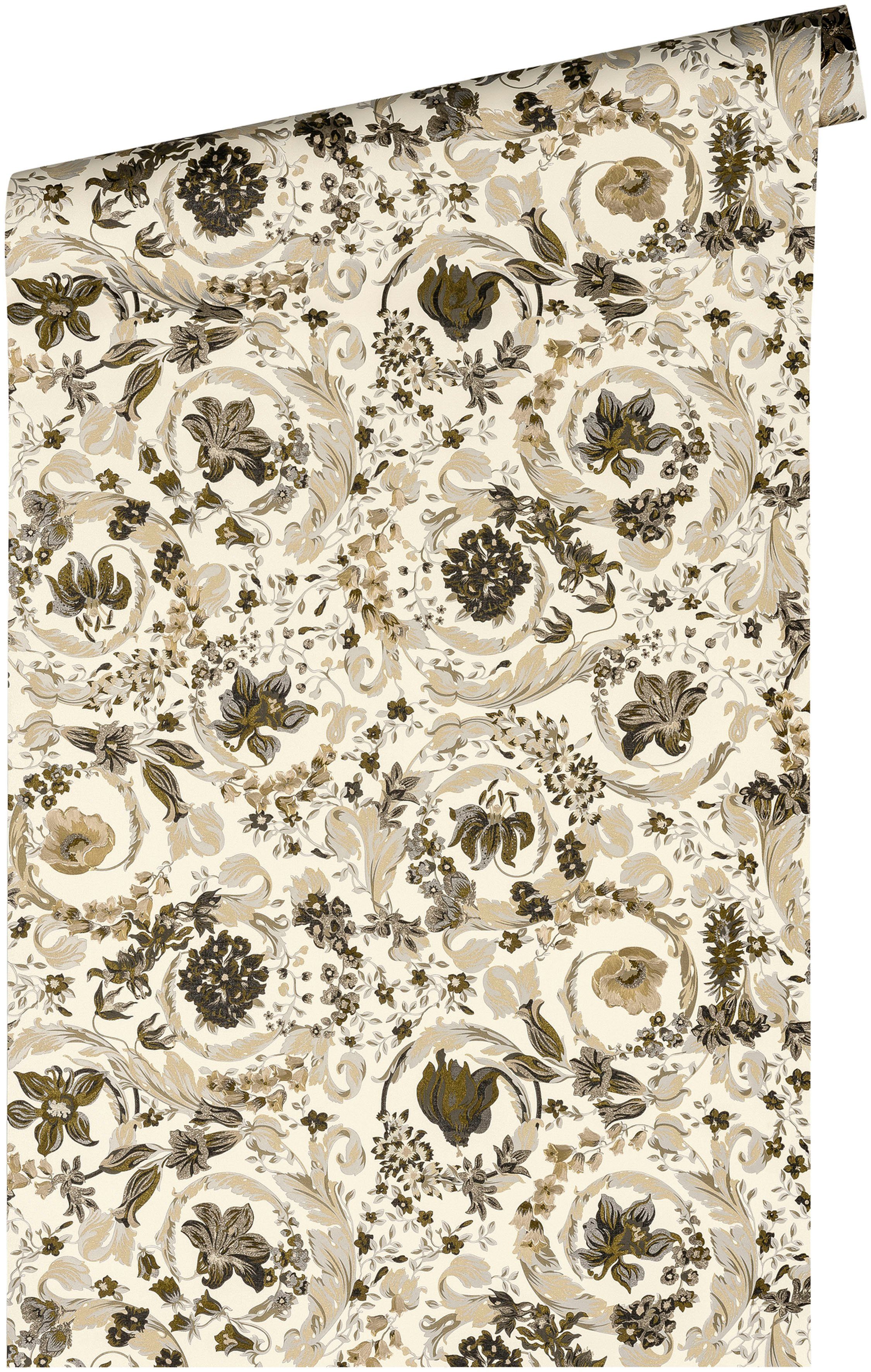 leicht strukturiert, Floral, St), Designertapete perlweiß/weiß/braun Versace (1 Versace Vliestapete Wallpaper 5 leicht glänzend,