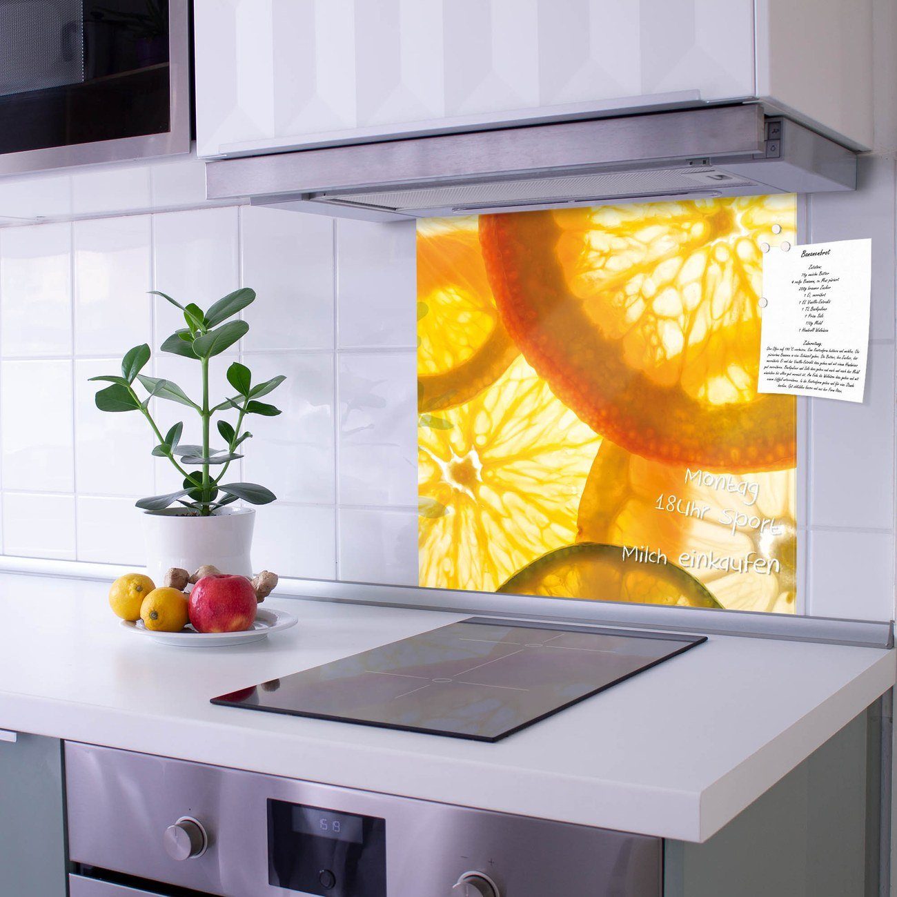 4 Küchenrückwand (gehärtetes Glas, Magnete banjado & Küchenrückwand Kreidestift) 1 inklusive Zitrusfrüchte,