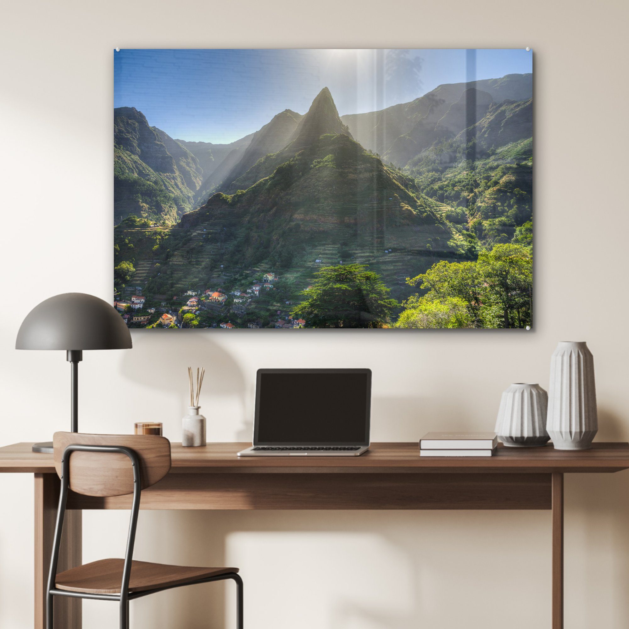 MuchoWow Acrylglasbild Das einen Sonnenlicht Wohnzimmer Schlafzimmer Berggipfel (1 scheint & auf St), Madeira, Acrylglasbilder auf