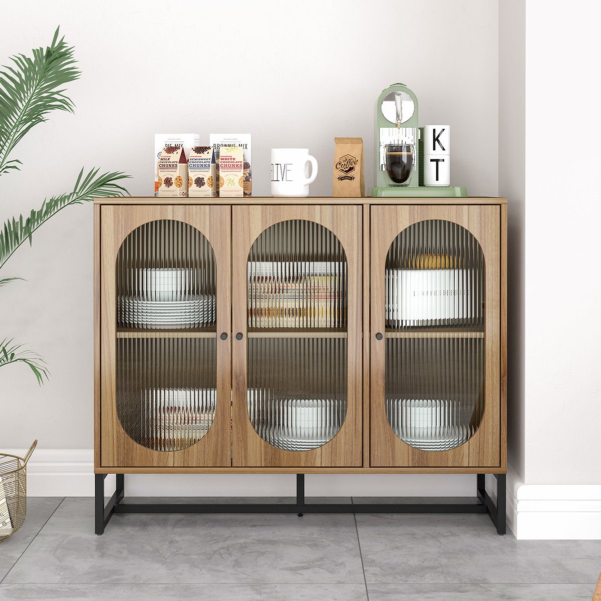 Sideboard (Kommode), Küchenschrank mit Glastüren, verstellbaren Ablage, 103 x 40 x 83.5 cm