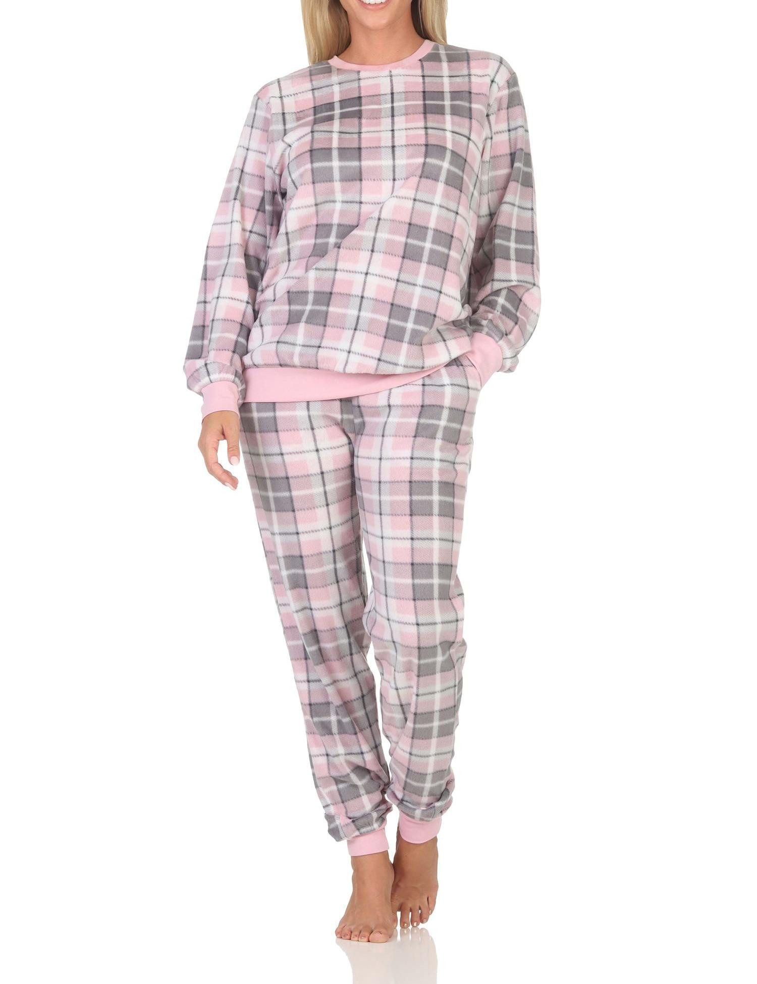Normann Pyjama Normann Damen langarm Fleece Pyjama mit Bündchen in chilligen Look – Bild 2 von 4