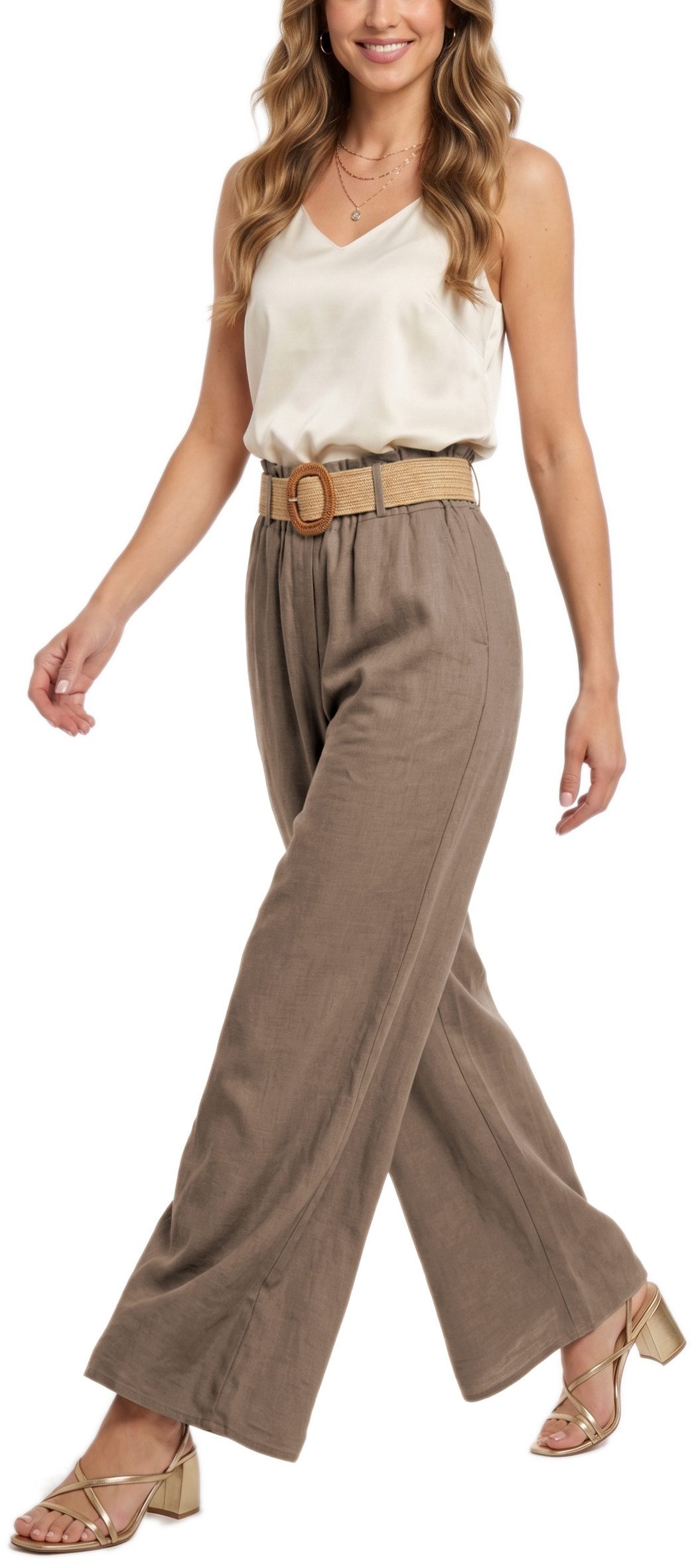 dy_mode Palazzohose Damen High Waist Palazzohose Weitbein Hose Schlupfhose Sommer Strand in Unifarbe, High Waist, mit elastischem Bund