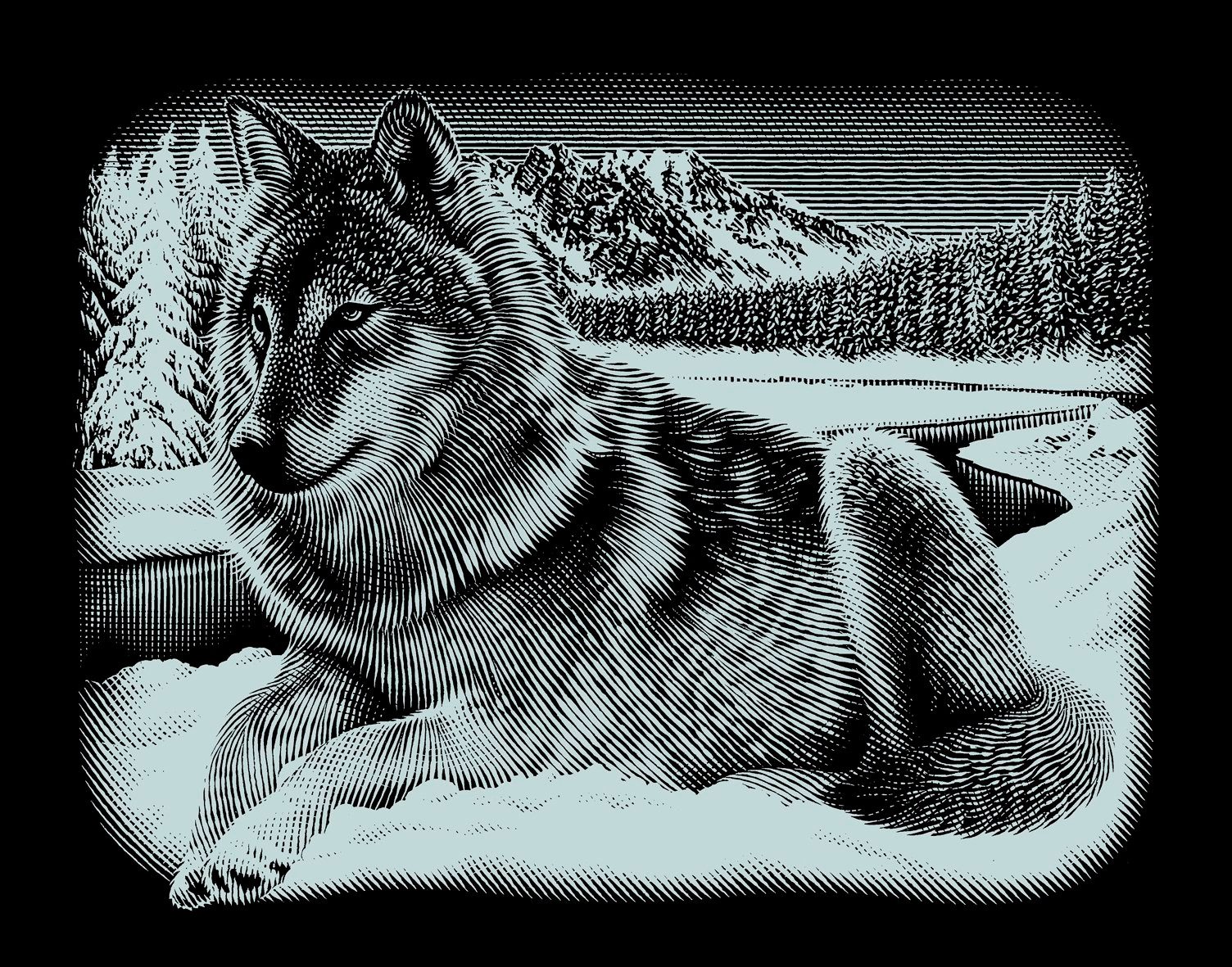 MAMMUT Spiel und Geschenk Kunstdruck Wolf, Silber, 25,2 cm x 20 cm