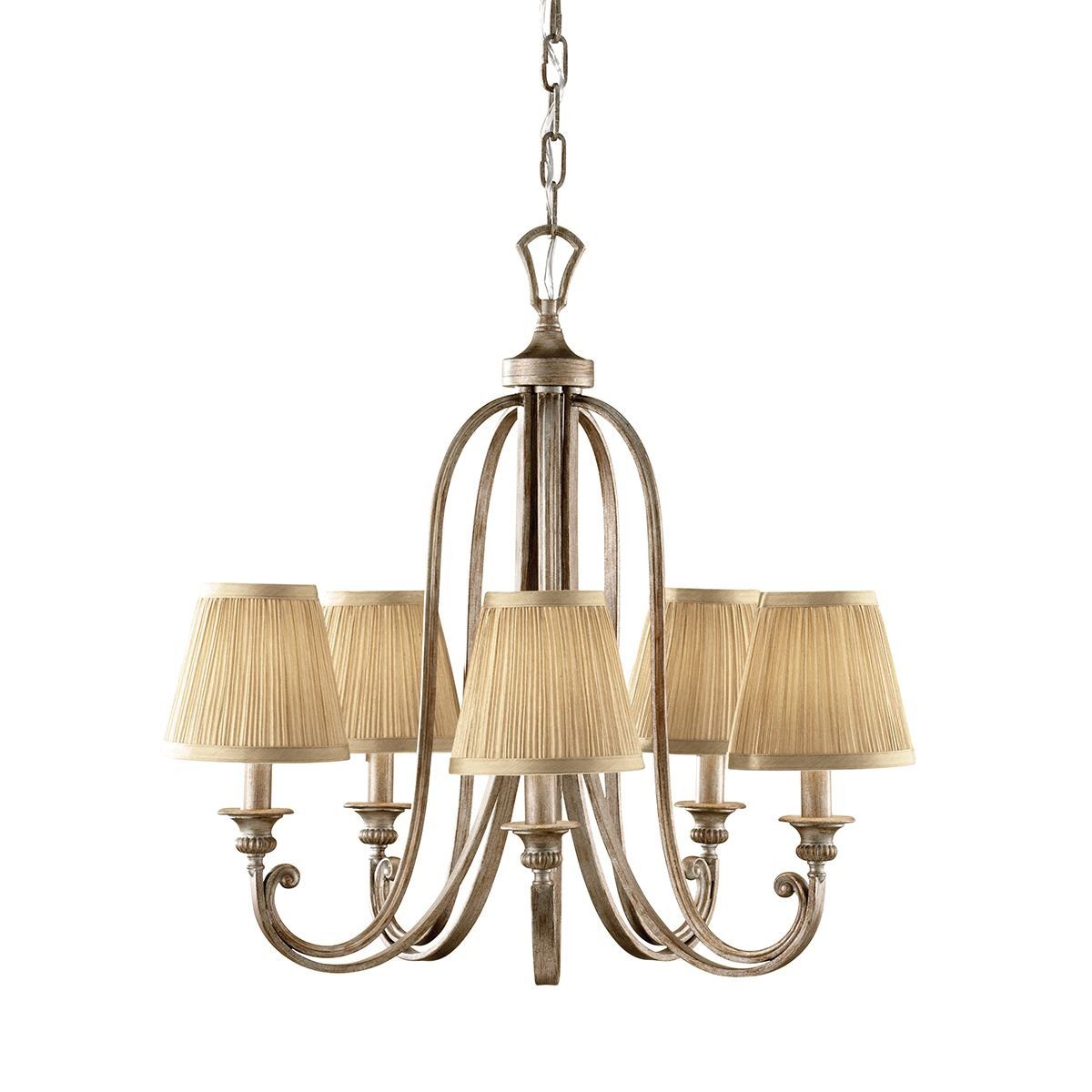 Licht-Erlebnisse Kronleuchter SAMISE, ohne Leuchtmittel, Hängeleuchte Ø 66,7 cm Creme Stoff Metall E14 Klassisch Pendelleuchte