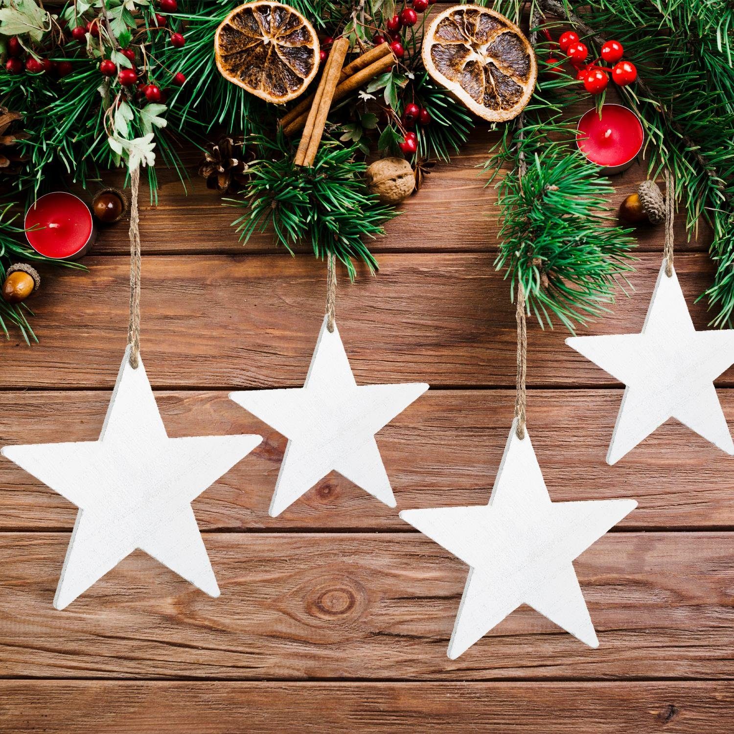 Logbuch-Verlag Baumbehang 10 große Sterne zum Aufhängen aus Holz weiß 15 cm (10 St), Anhänger für den Weihnachtsbaum und Geschenke