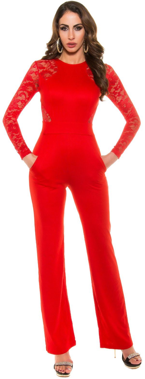 Koucla Overall Langarm-Jumpsuit mit Spitze, Abendmode günstig online kaufen