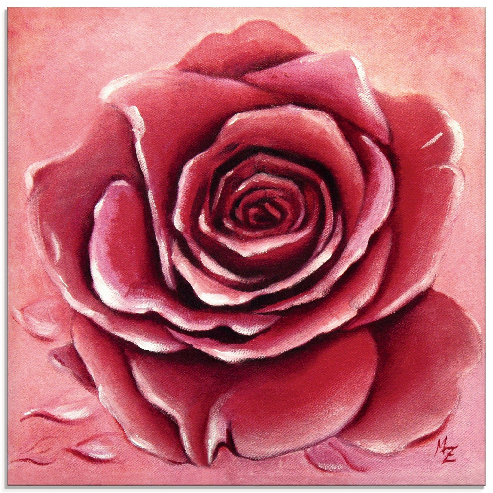 Artland Glasbild Rote Rose handgemalt, Blumen (1 St), in verschiedenen Größen
