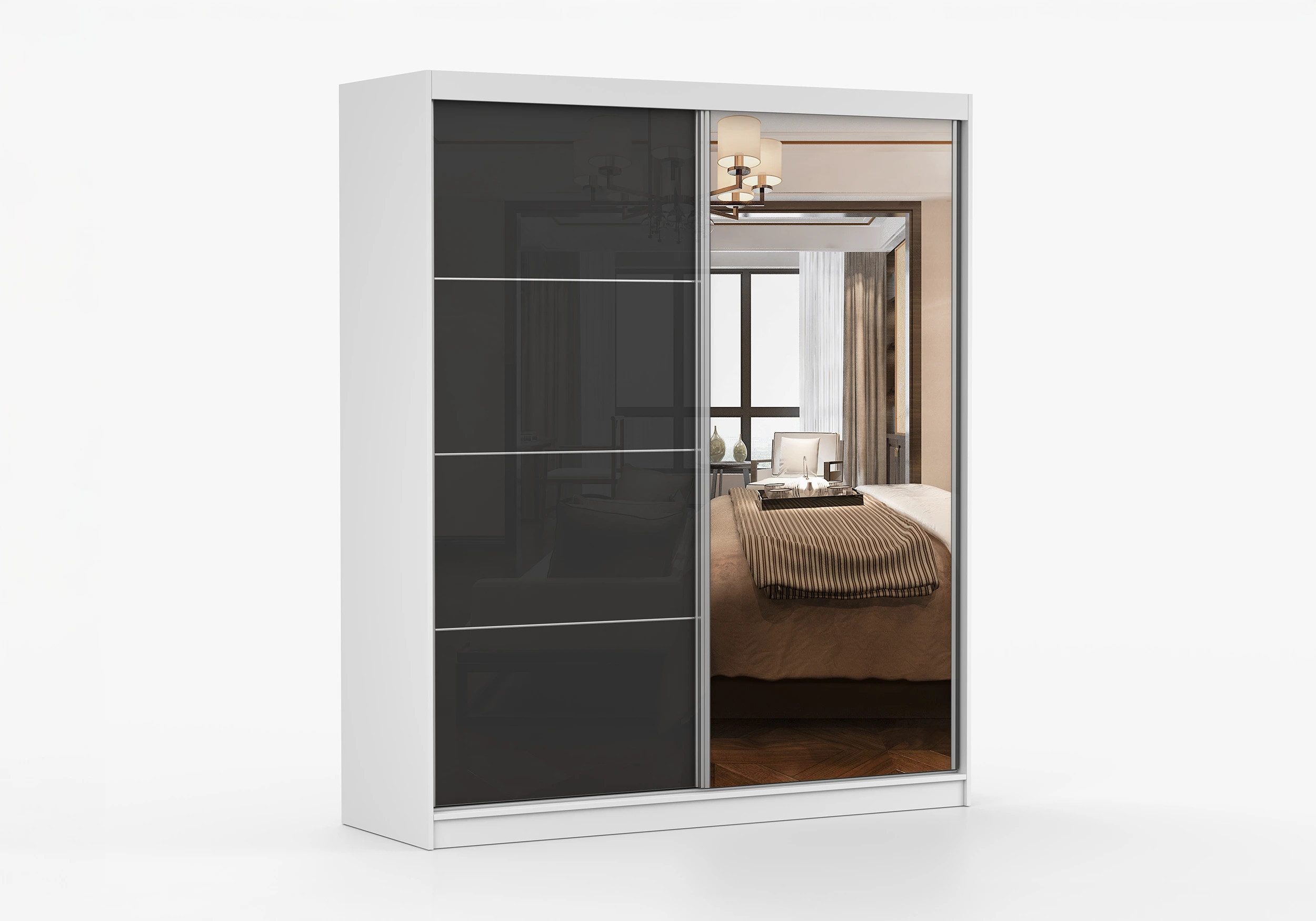 imoebel24 Schwebetürenschrank MULTI 31 183 cm - Weiss / Schwarz