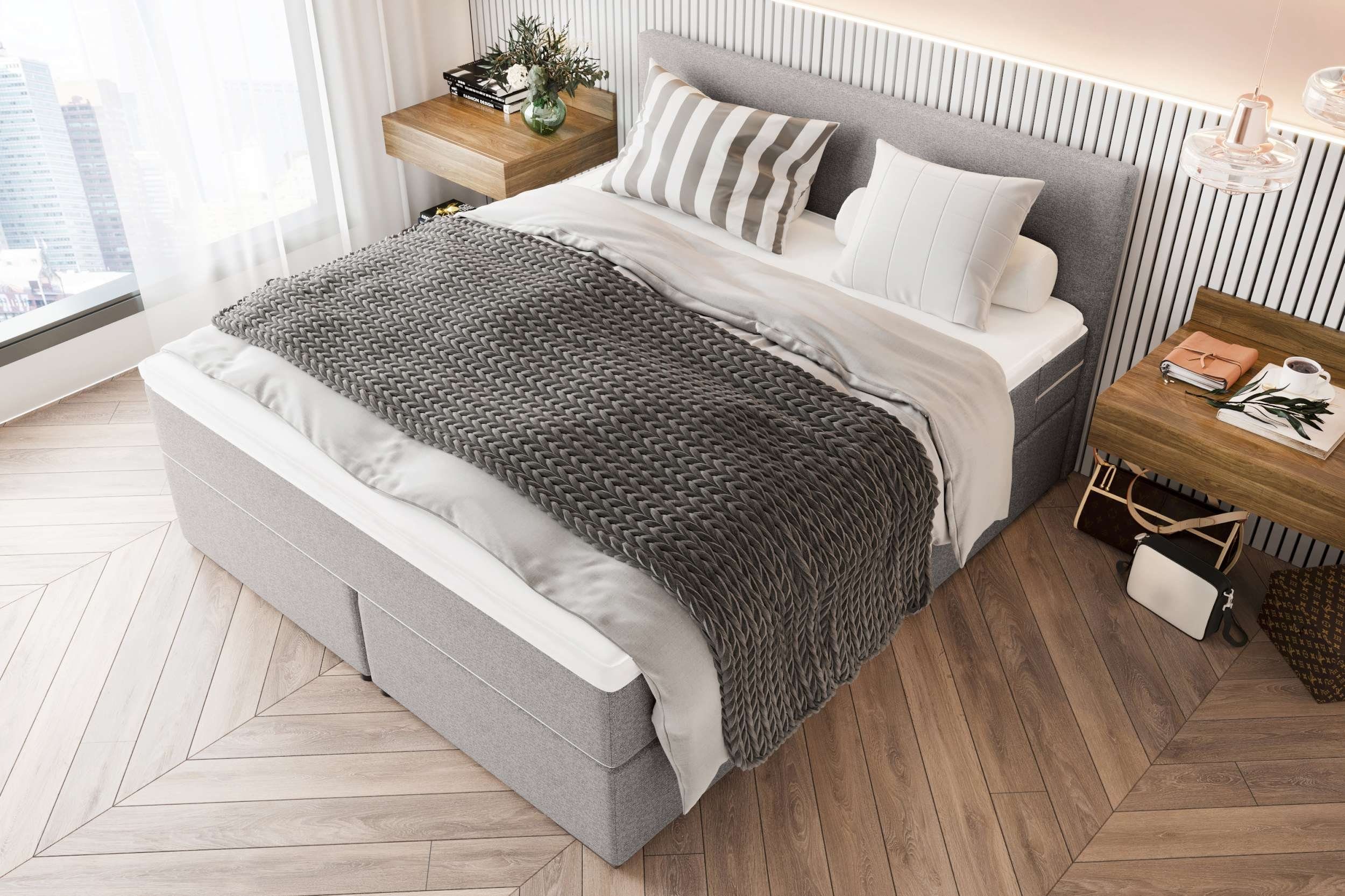 99rooms Boxspringbett Phönix (Schlafzimmerbett, Bett), mit Taschenfederkernmatratze und Topper, in Webstoff MALMO_NEW