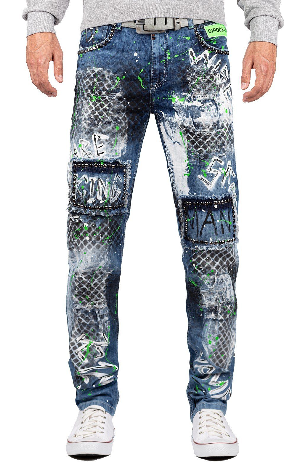 Cipo & Baxx Regular-fit-Jeans Hose BA-CD591 besonderes Design mit Nieten