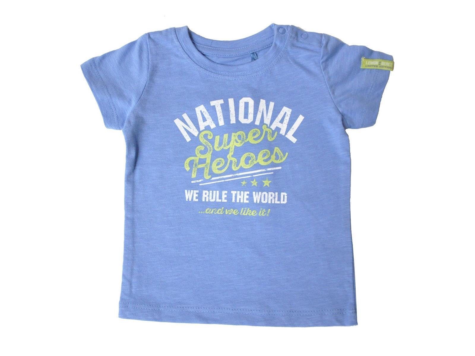 Baby-Jungen aus mit T-Shirt Frontprint Beret "Super Shirt blau LEMON Heroes" Lemon BERET reiner Baumwolle,