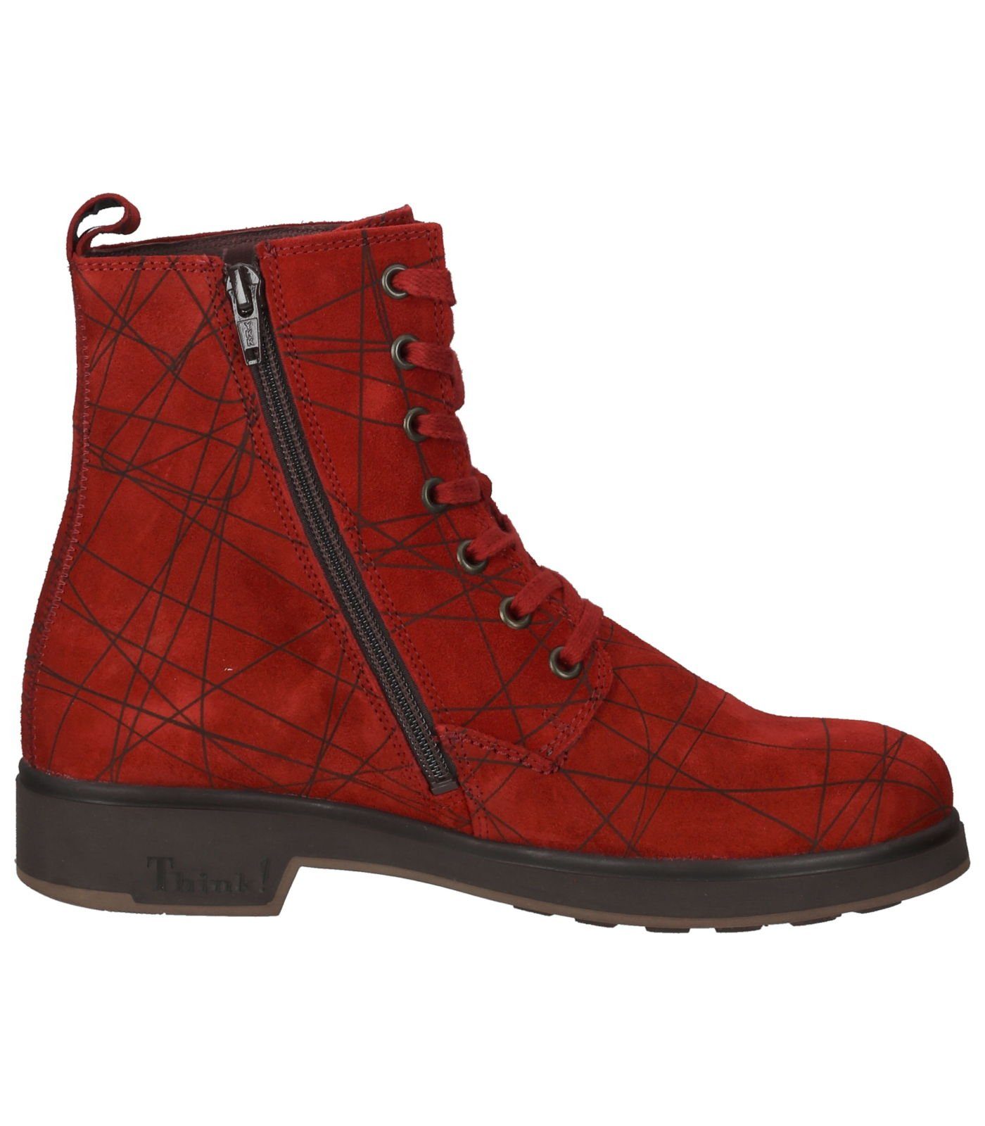 Think! Stiefelette Leder Rot Schnürstiefelette