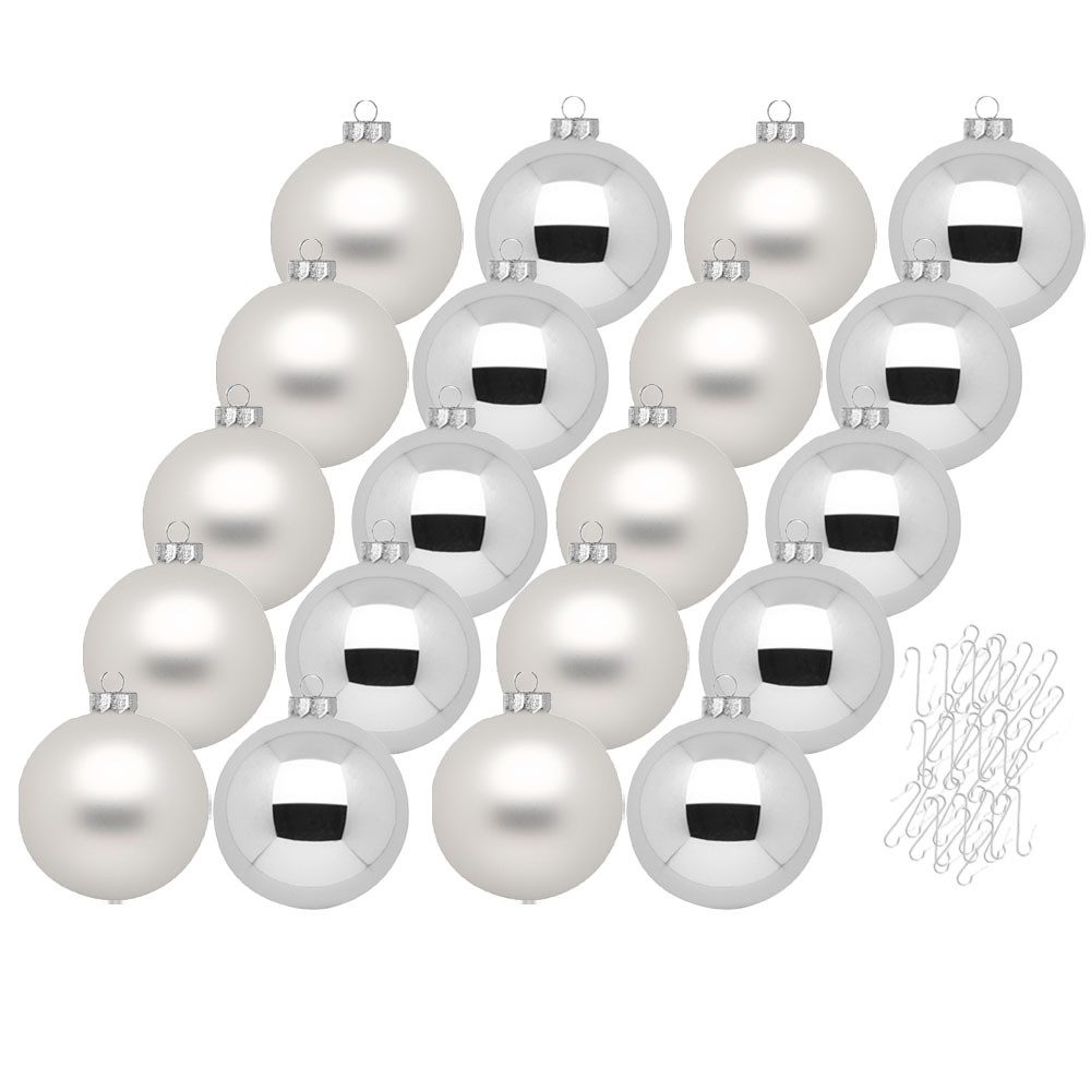 MAGIC by Inge Weihnachtsbaumkugel Weihnachtskugeln 20 Stk 6cm Frosty Silver mit Haken