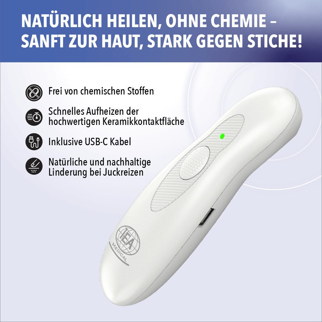 IEA Medical Insektenstichheiler 2er Set Elektrischer Stichheiler USB-C, 2 Modi, kompakt, Bundle, 2-tlg., 2x Insektenstichheiler, wiederaufladbar, ohne Cremes, ideal für zuhause & unterwegs